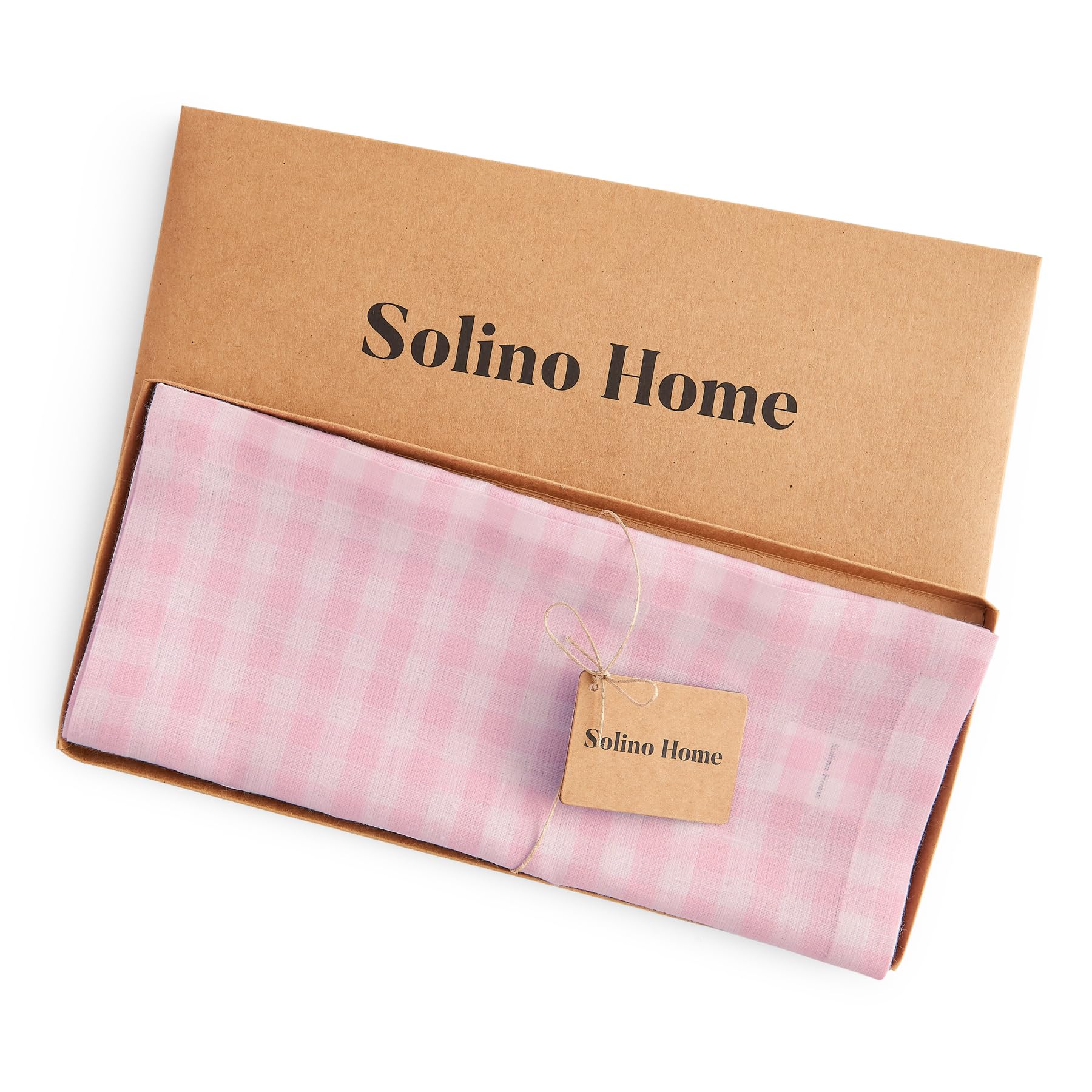 Solino Home Check Linen Table Runner 120 Inches Long - 100% Pure Linen Marshmellow Pink Plaid Table Runner 14 X 120 Inch Ideal F
