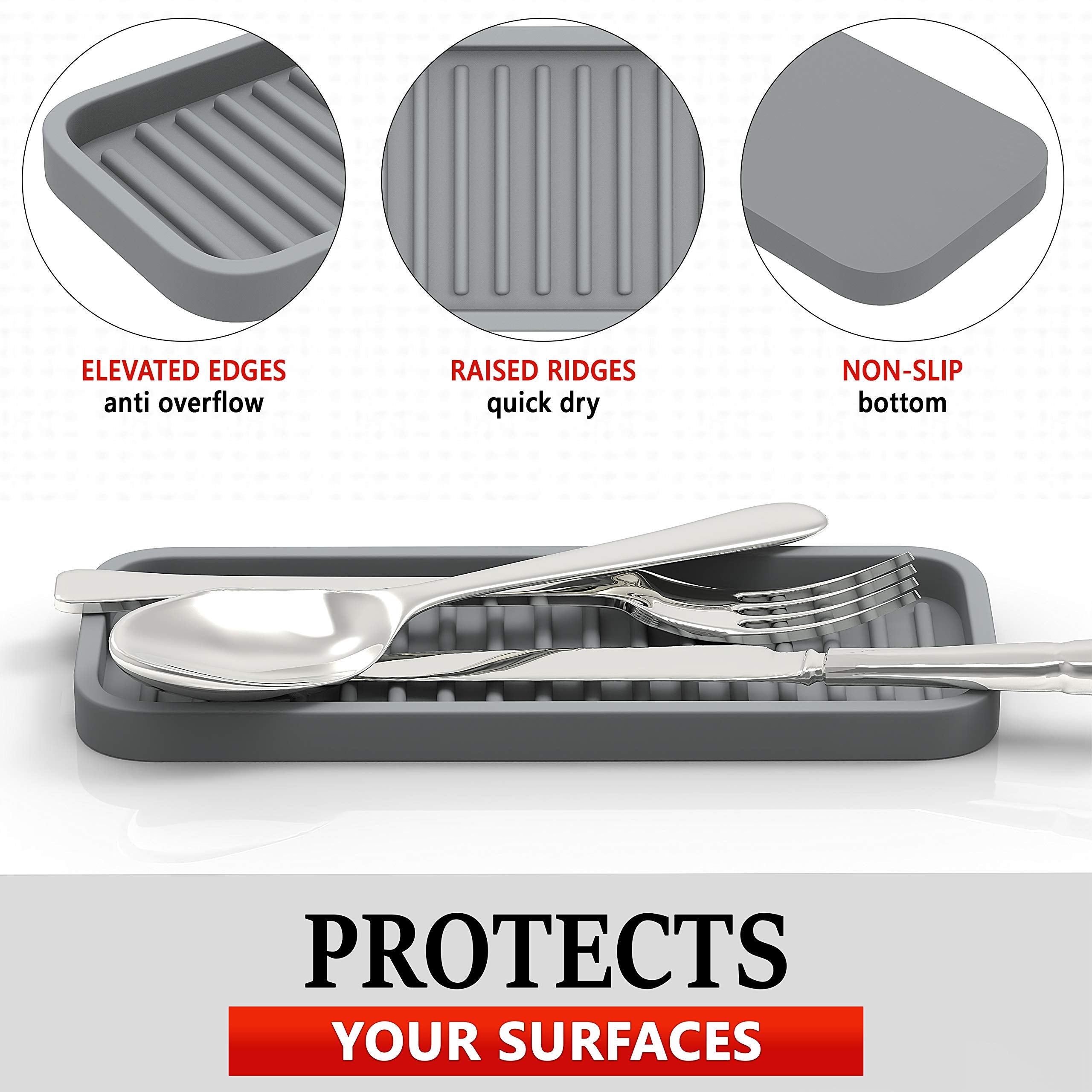 Zappoware Silicone Kitchen Sink Caddy Sponge Holder 9X3.5 (1-Pack) Gray - Bathroom Vanity Tray Organizer, Soap Tray For Dish Scr