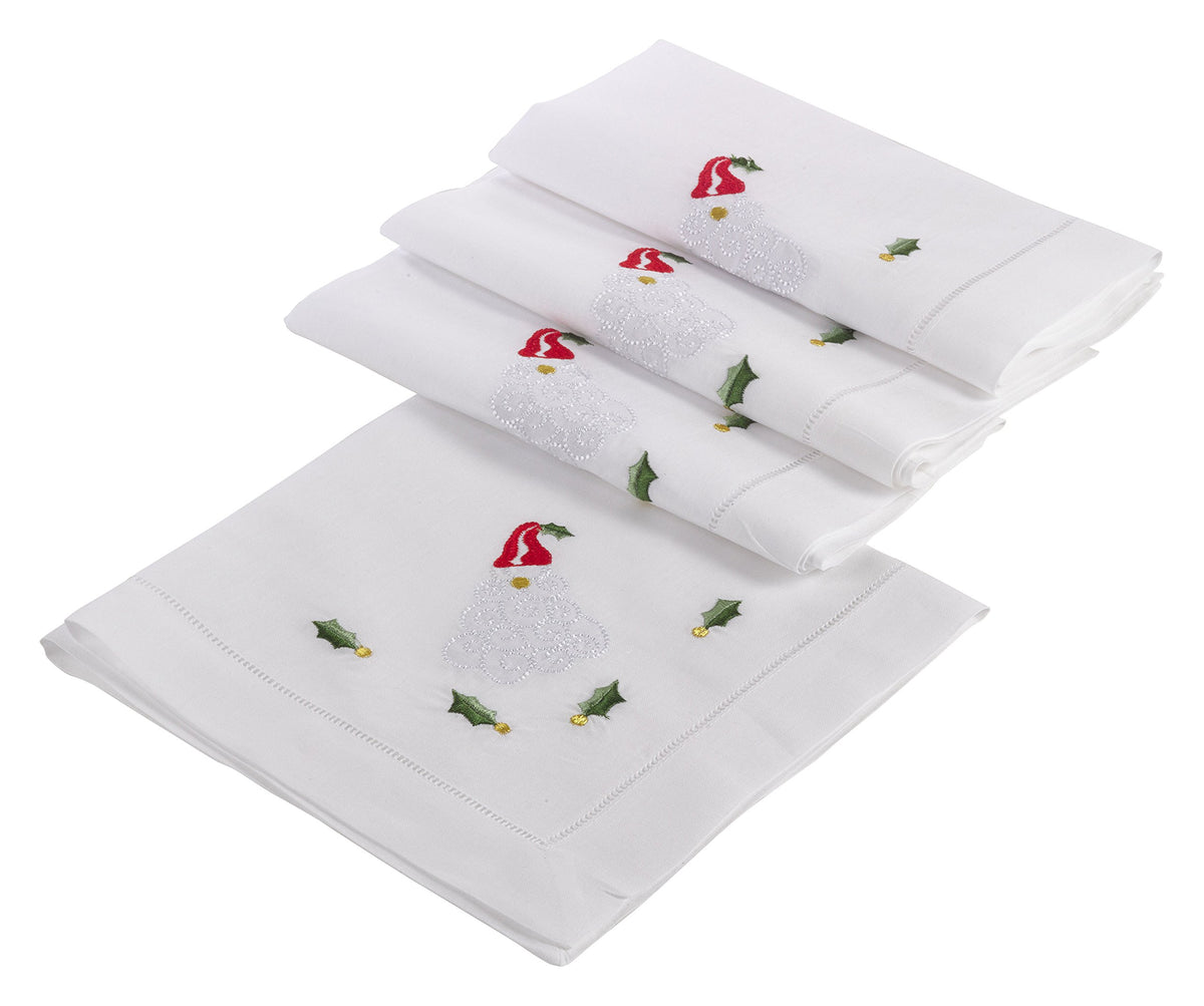 Saro Lifestyle Xm610.W20S Hemstitched Holiday Santa Napkin, White, 20'' (Set Of 4 Pcs)