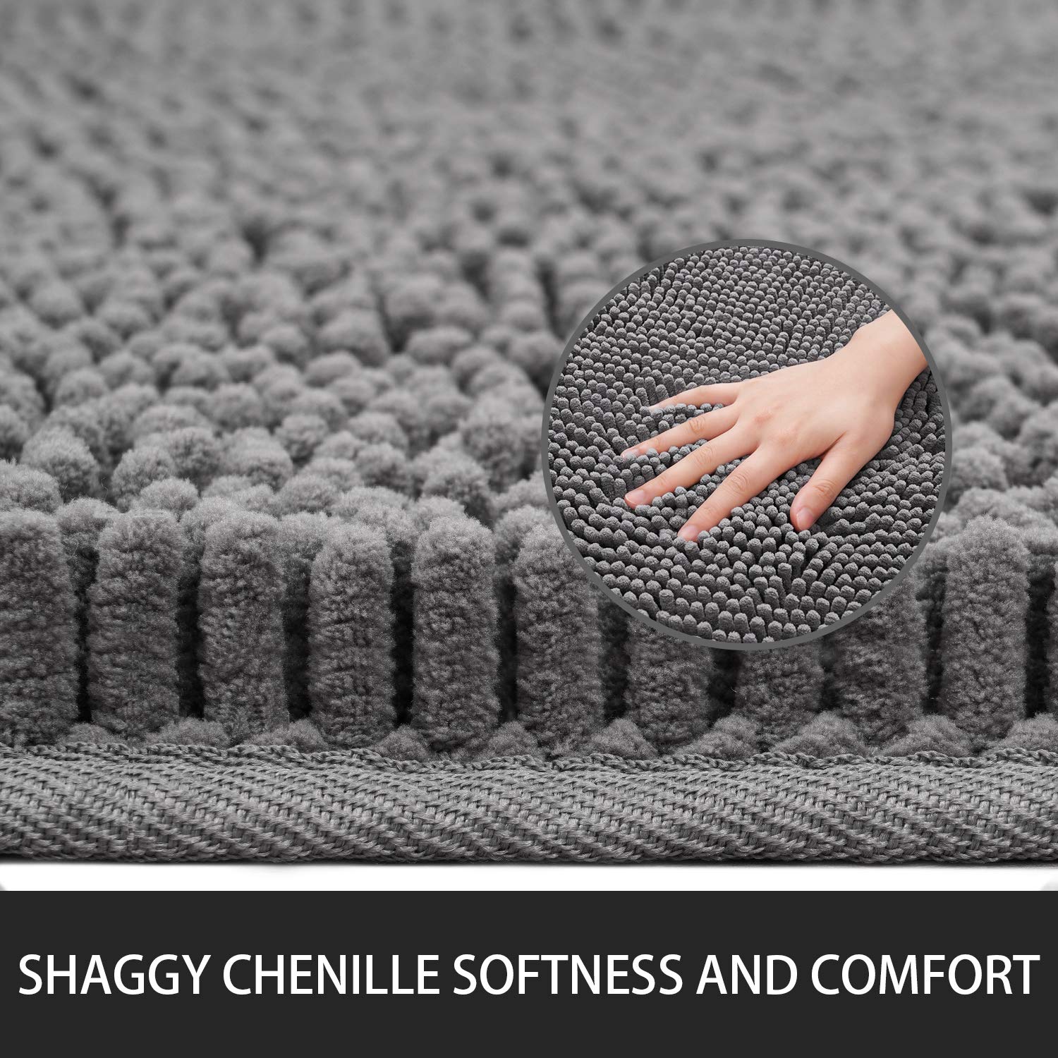 Noahas 24 ' 'x60 ' ' Grey Long Bathroom Rugs Runner Absorbent Bath Mats for Bathroom Non-Slip Washable Carpet Soft Plush Chenille Shower Mats for Bathroom Shaggy Durable Bath Rugs with Rubber Backing