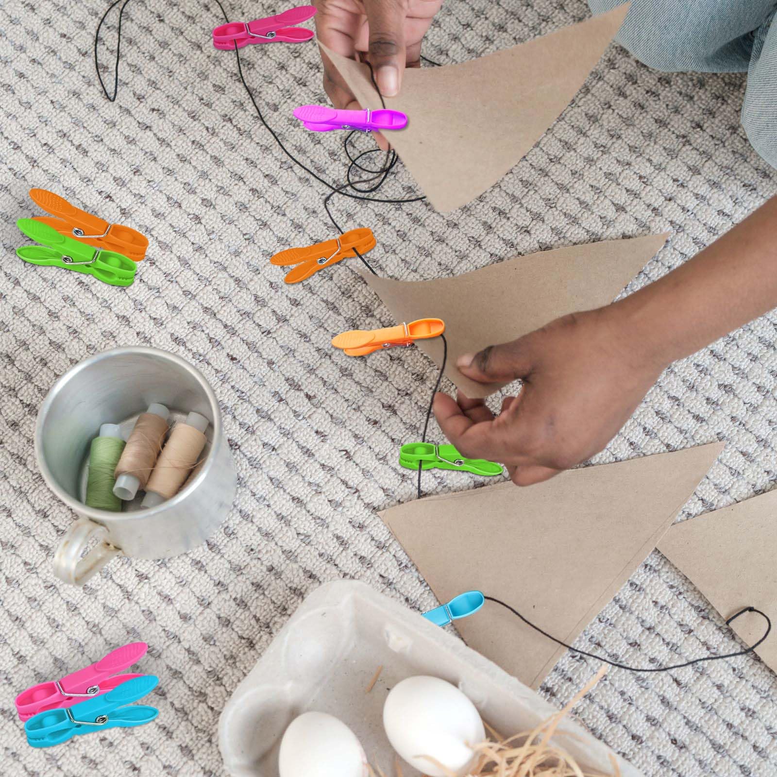 48 Pack Colorful Plastic Clothespins, Heavy Duty Laundry Clothes Pins Clips Pegs, Drying Line Pegs Small Colored Clothes Pins Fo