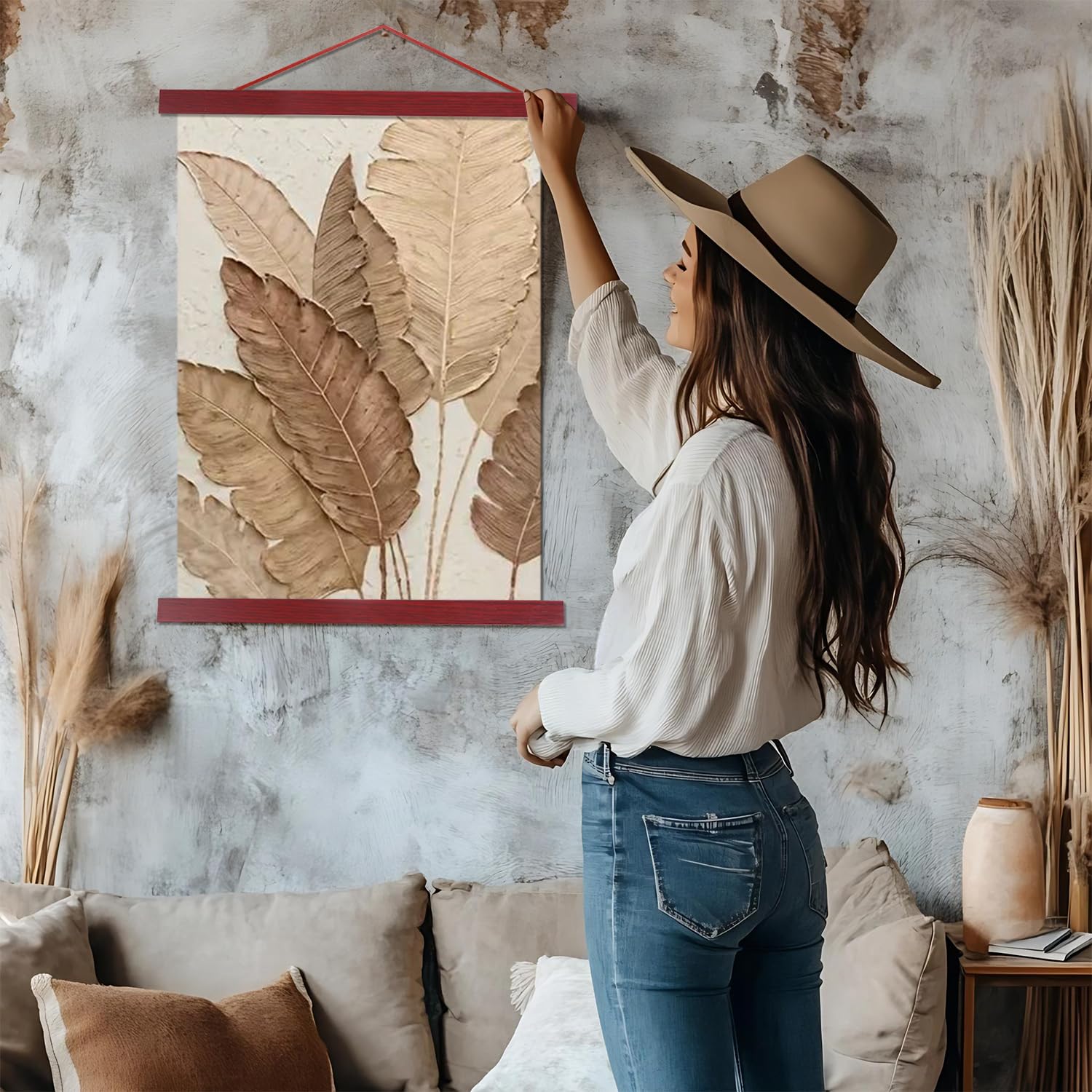 Artmag 2 Pack Magnetic Poster Hanger Frame, 16X24 16X22 16X20 Light Wood Wooden Magnet Canvas Artwork Print Dowel Poster Hangers