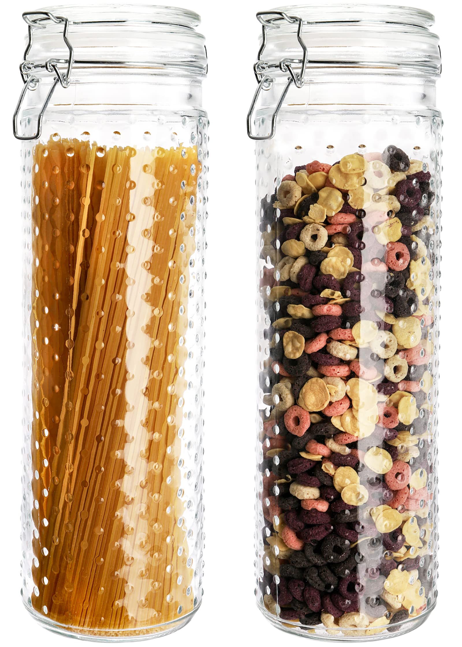 Yesland 2 Pcs 60 Oz Glass Food Storage Jar Canister With Airtight Seal Lid  Large Noodle Holder/Spaghetti Storage Container  C