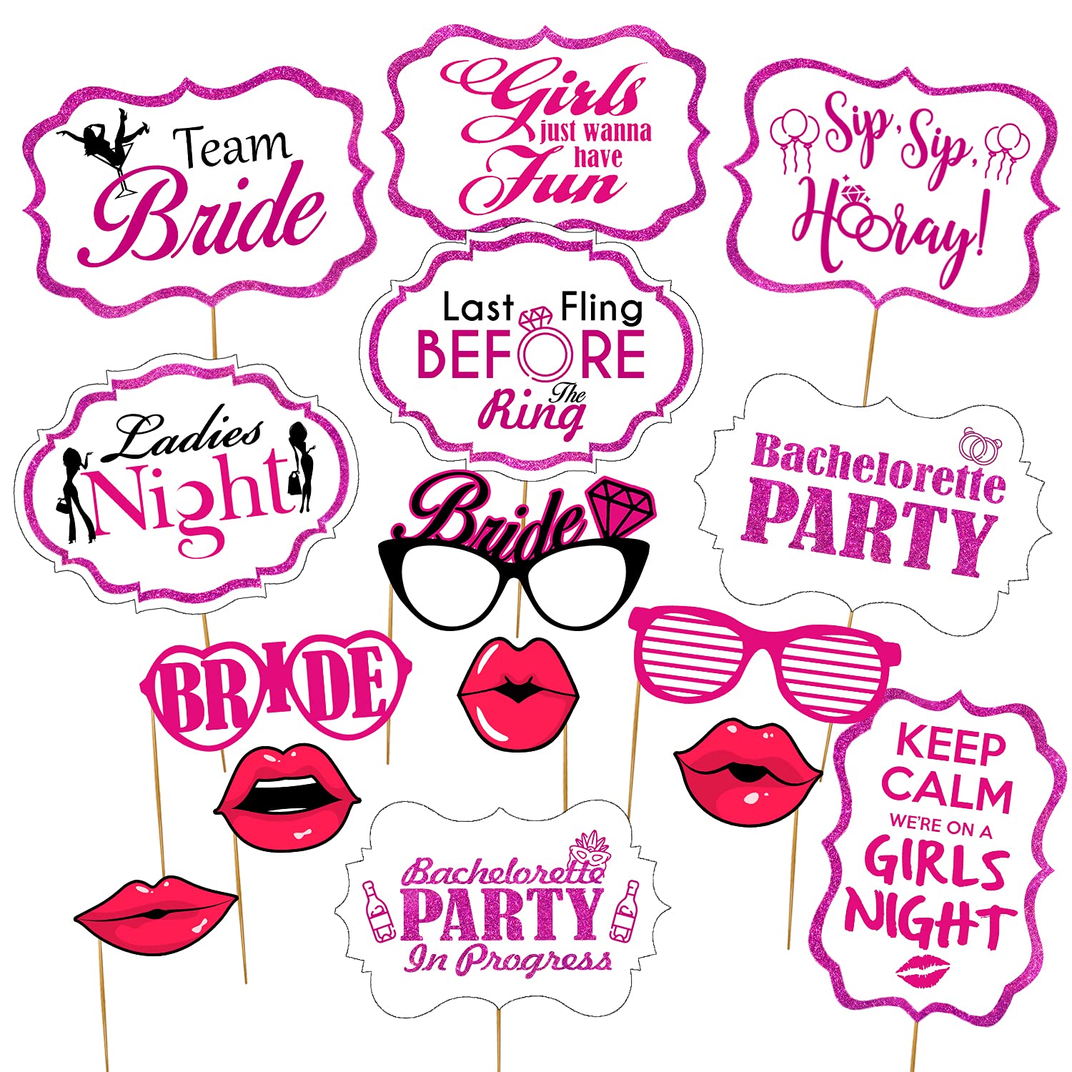 Zyozique Party Decoration Bridal Shower, Wedding Photo Booth Props  15 Pieces, preAssembled  White Bachelorette Party Decorat