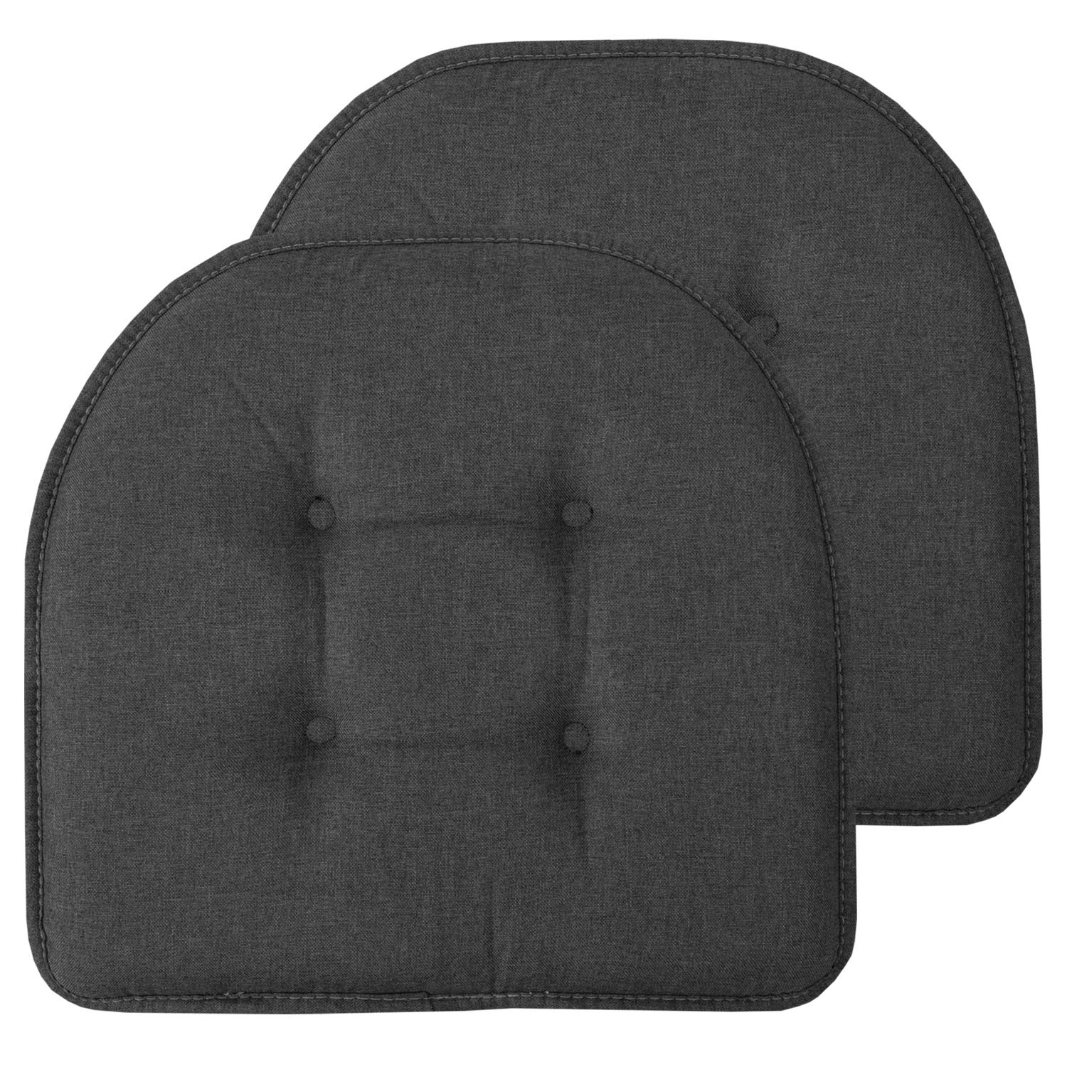 Sweet Home Collection Chair Cushion Memory Foam Pads Tufted Slip Non Skid Rubber Back U-Shaped 17 x 16 Seat Cover, 2 Count (Pack