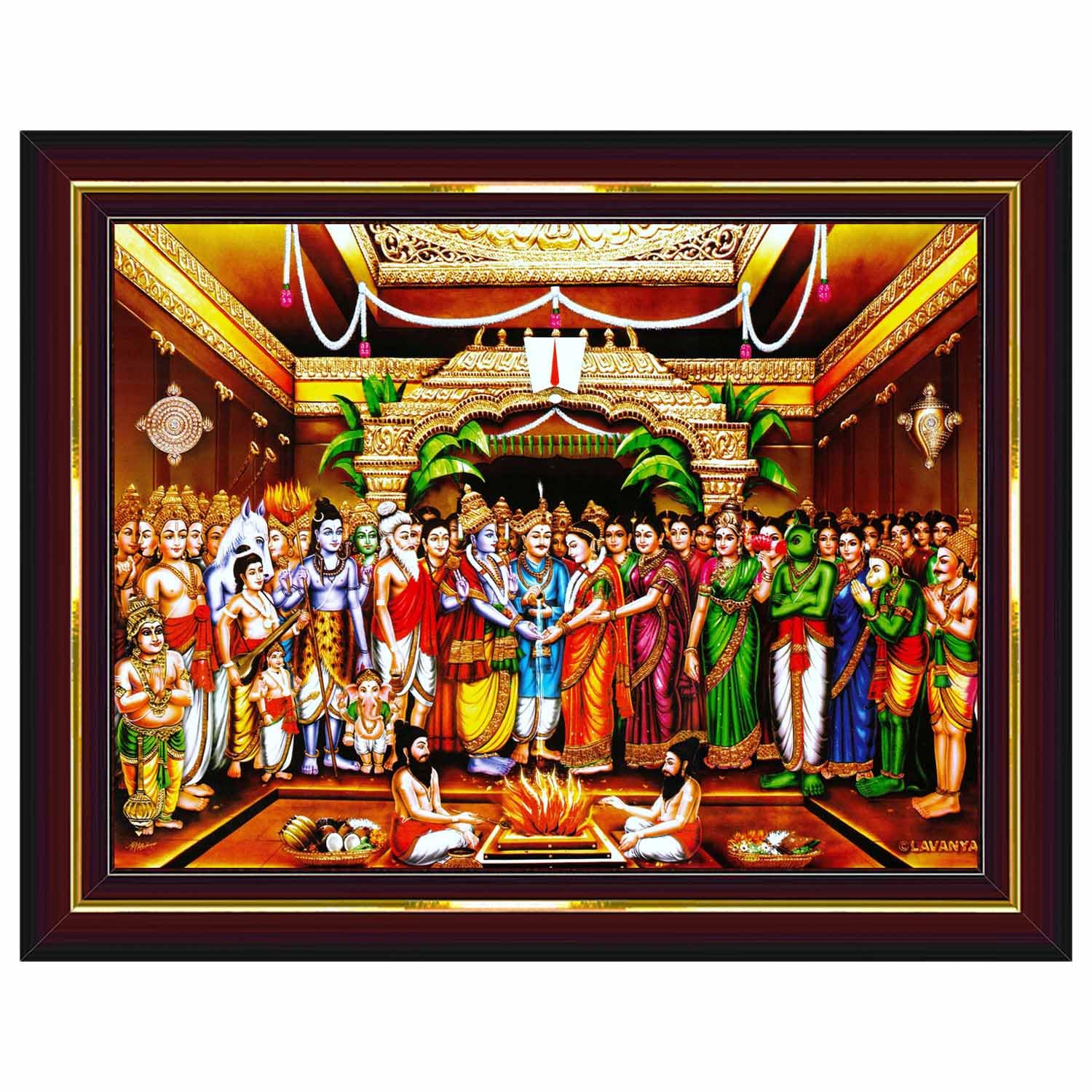 Pavan Photo Laminations Tirupati Balaji Padmavati Srinivasa Kalyanam Wall Painting Framed Home Decor (Wood,Matte,Brown,Big Size,