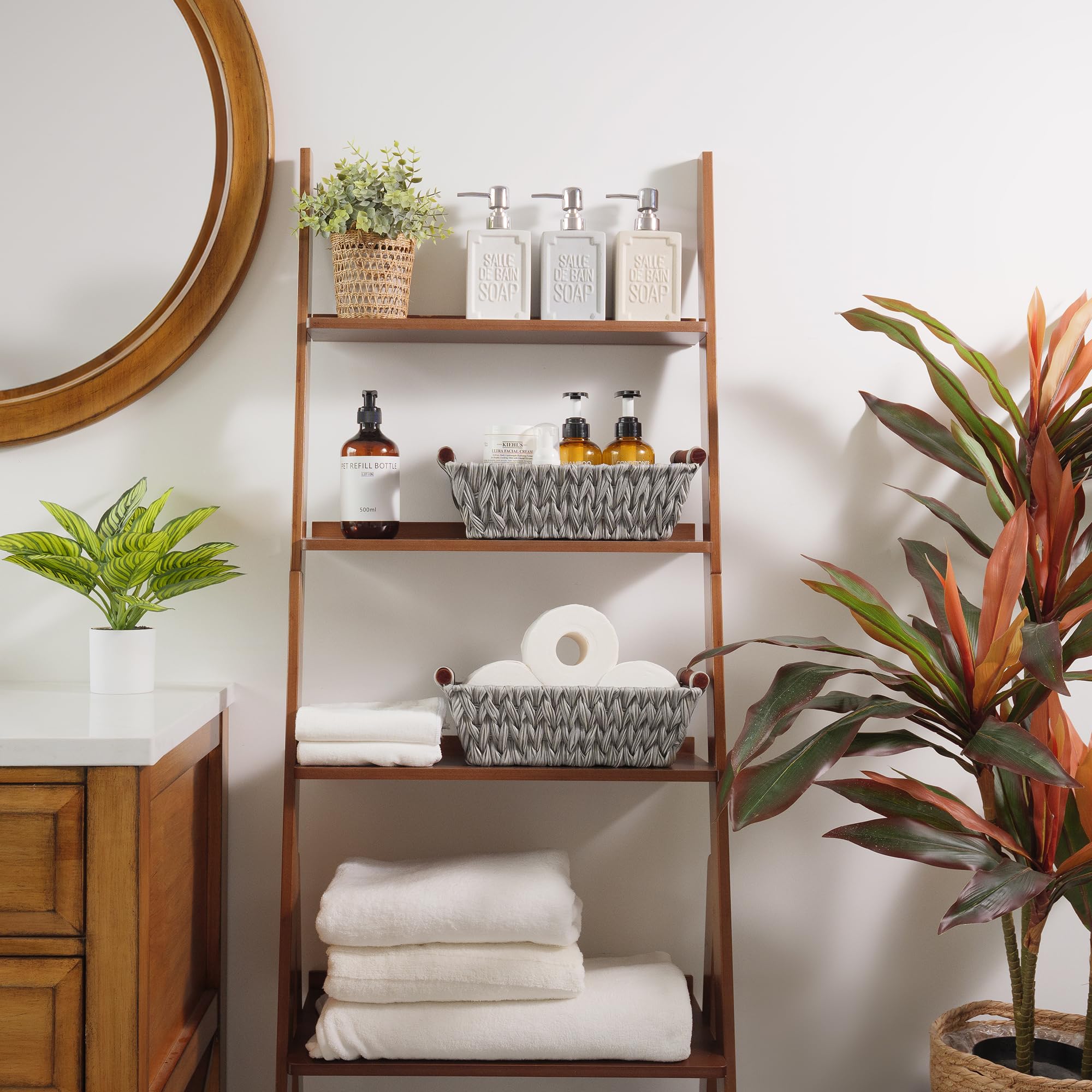 GRANNY SAYS Wicker Storage Baskets for Shelves  Trapezoid Woven Basket  Waterproof Storage Wicker Baskets for Organizing  Gray  2-Pack