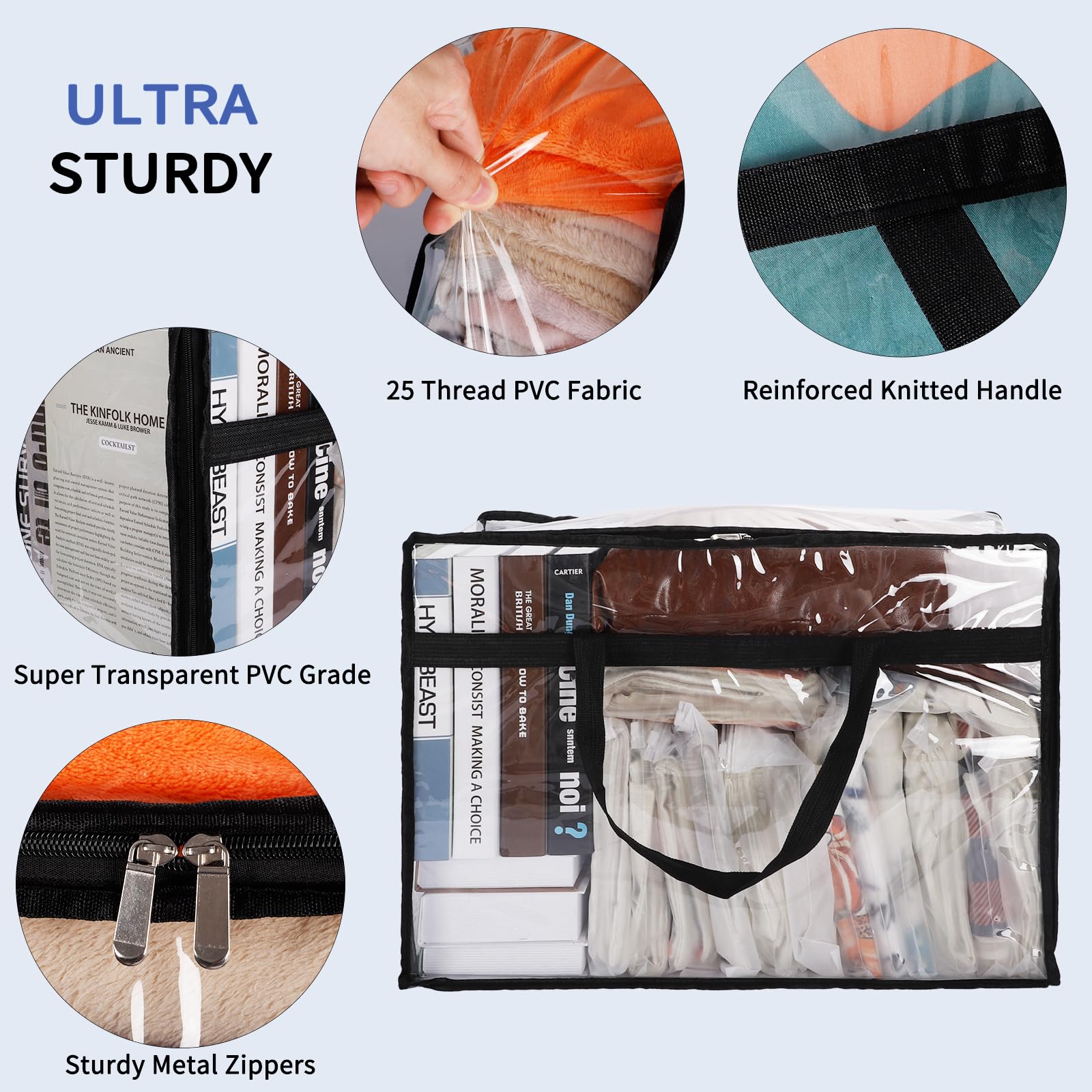 SGHUO Clear Zippered Storage Bag, Plastic Vinyl Clear Storage Bag for Blanket Clothes, Comforter, Bedding, Moving Bag with Zippe