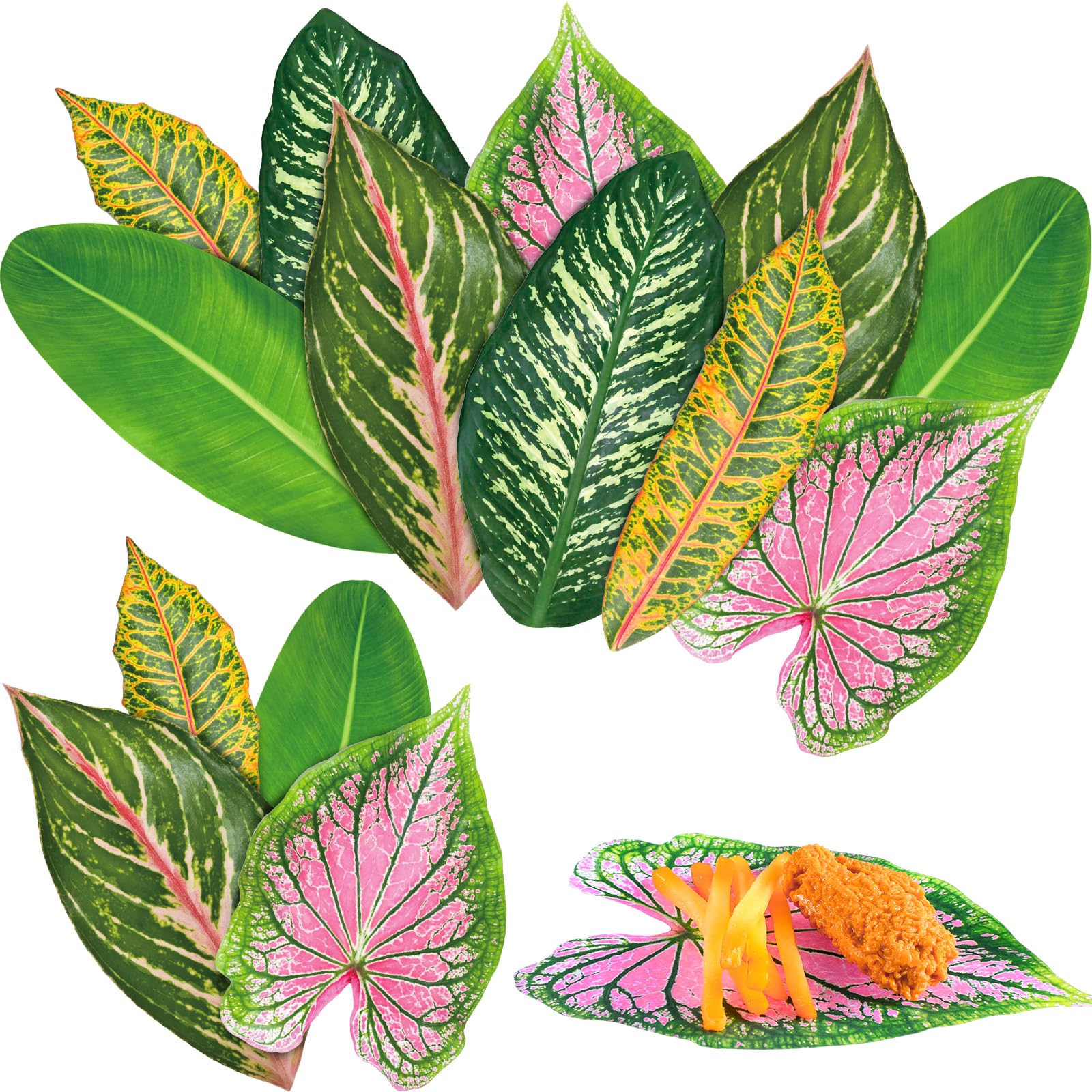 Kisston 50 Pcs Charcuterie Board Parchment Paper Tropical Leaves 8.7 Inch Paper Leaves for Cheese Board Double Sided Tropical Pa