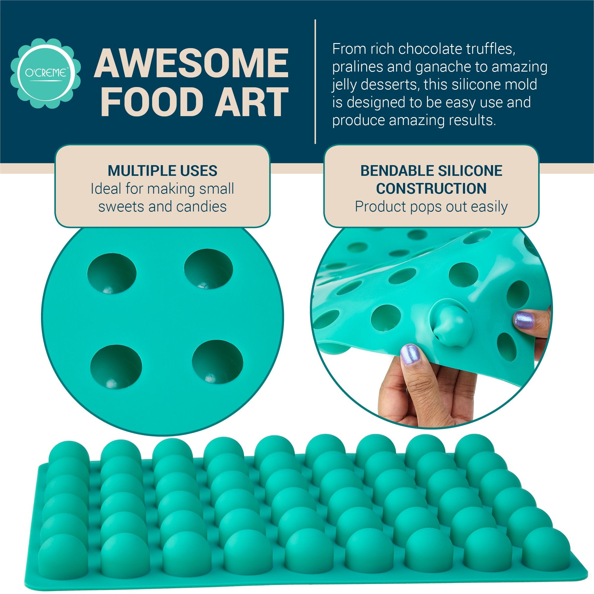 O'Creme Round Silicone Mold For Chocolate Truffles, Ganache, Jelly, Pralines And Caramels (25Mm Diameter X 25Mm High)