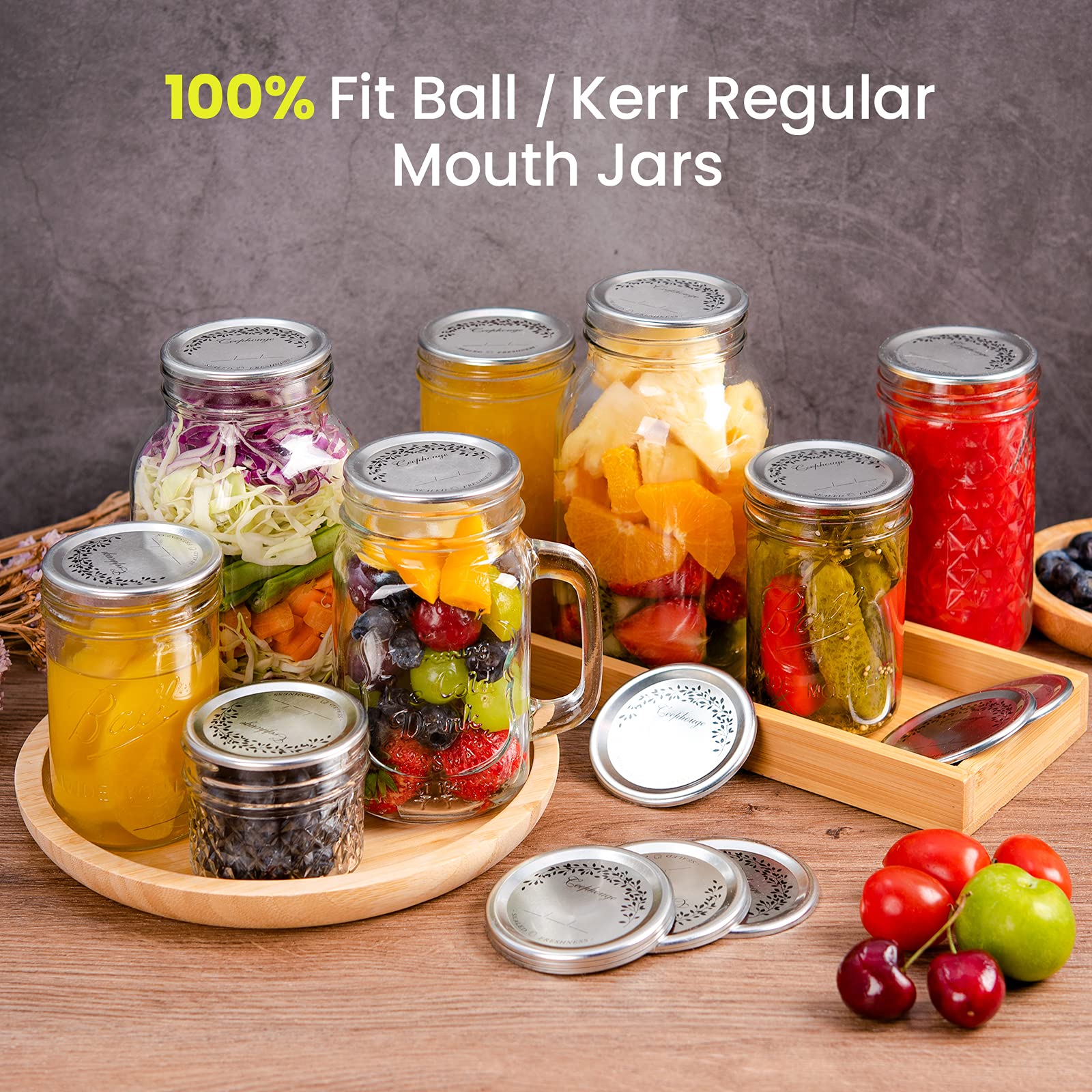 48 Pcs / 24 Sets Canning Lids And Rings For Regular Mouth Mason Jar Ball Kerr Jars, Split-Type Thick Metal Food Grade Material 1