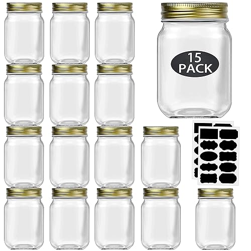 16 Oz Mason Jars With Lids Regular Mouth 15 Pack-16 Oz Glass Jars With Lids,Bulk Pint Clear Glass Jars For Meal Prep, Food Stora