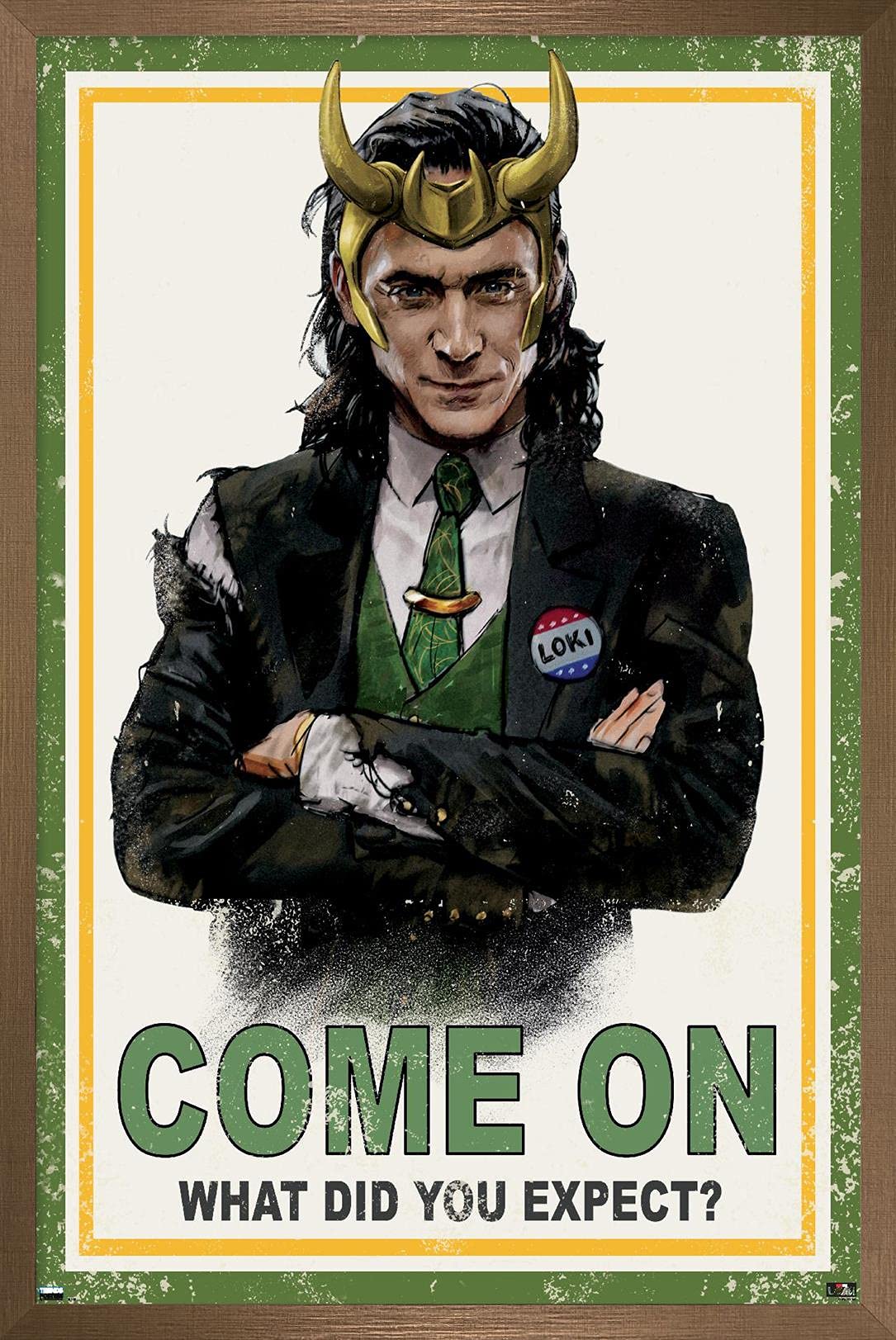 Trends International Marvel Loki-What Did You Expect Wall Poster, 22.375'' X 34'', Bronze Framed Version