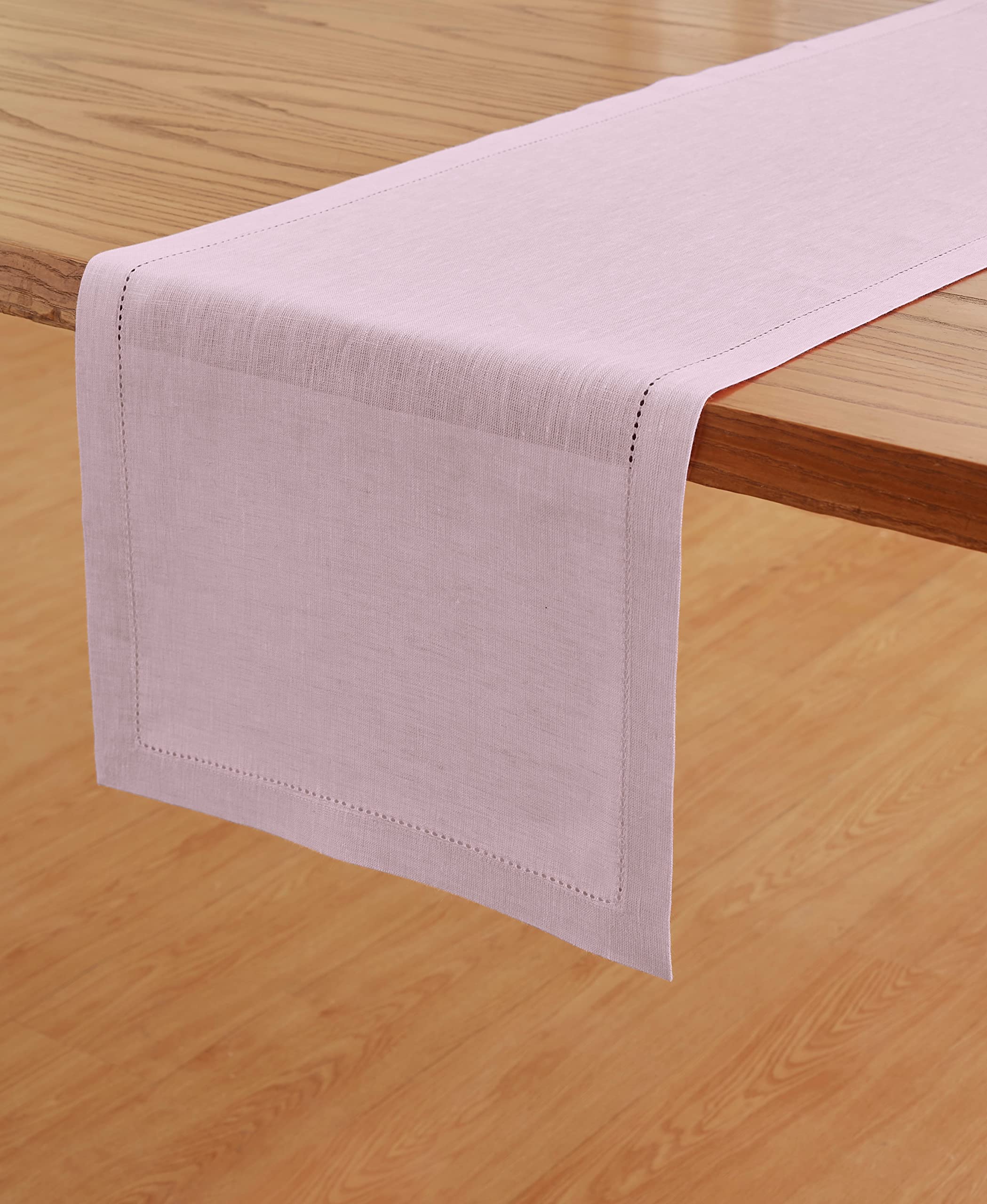 Solino Home Pure Linen Table Runner - Bubblegum Pink 14 x 108 Inch - 100% Linen Fabric Table Runner for Spring  Summer  Dining - Milan  Machine Washable and Handcrafted from European Flax
