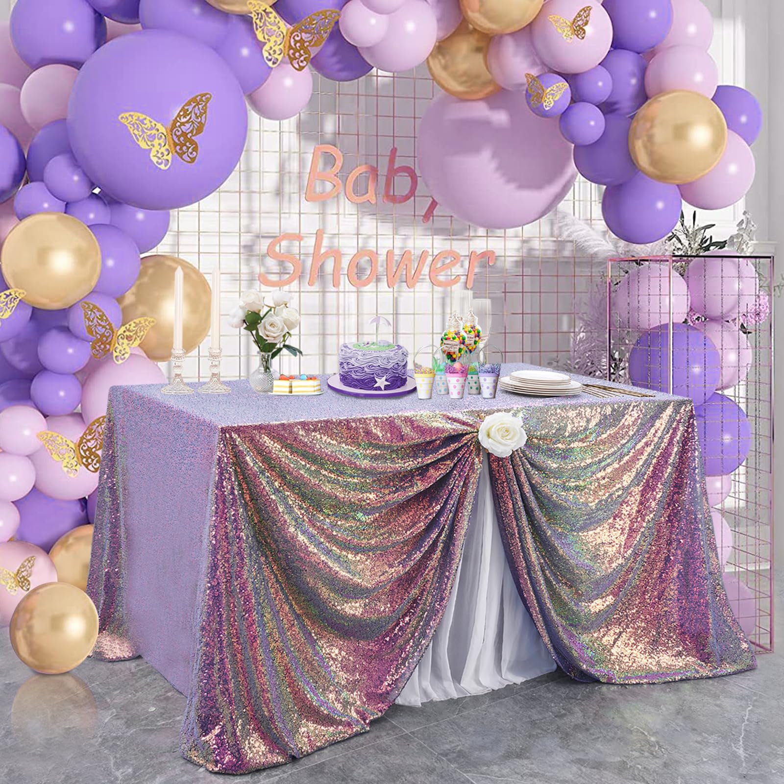 B-COOL Shimmer Sequin Tablecloth Glitter Iridescent: Rectangle Table Cloth 90x90 Inch Decorations for Birthday Party Halloween D
