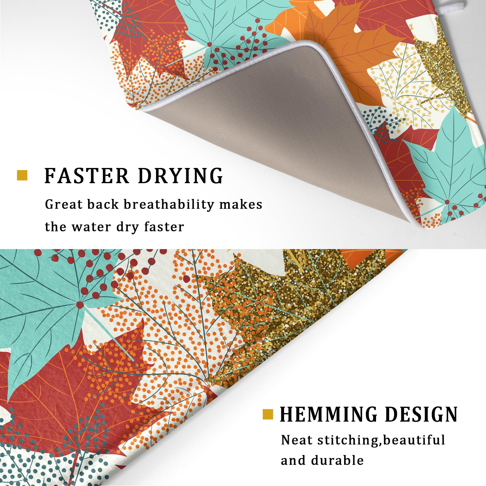 Maple Leaves Fall Drying Mat For Kitchen Counter 18X24 Inch Thanksgiving Dish Drying Mat Microfiber Autumn Drying Mat Drainer Ra