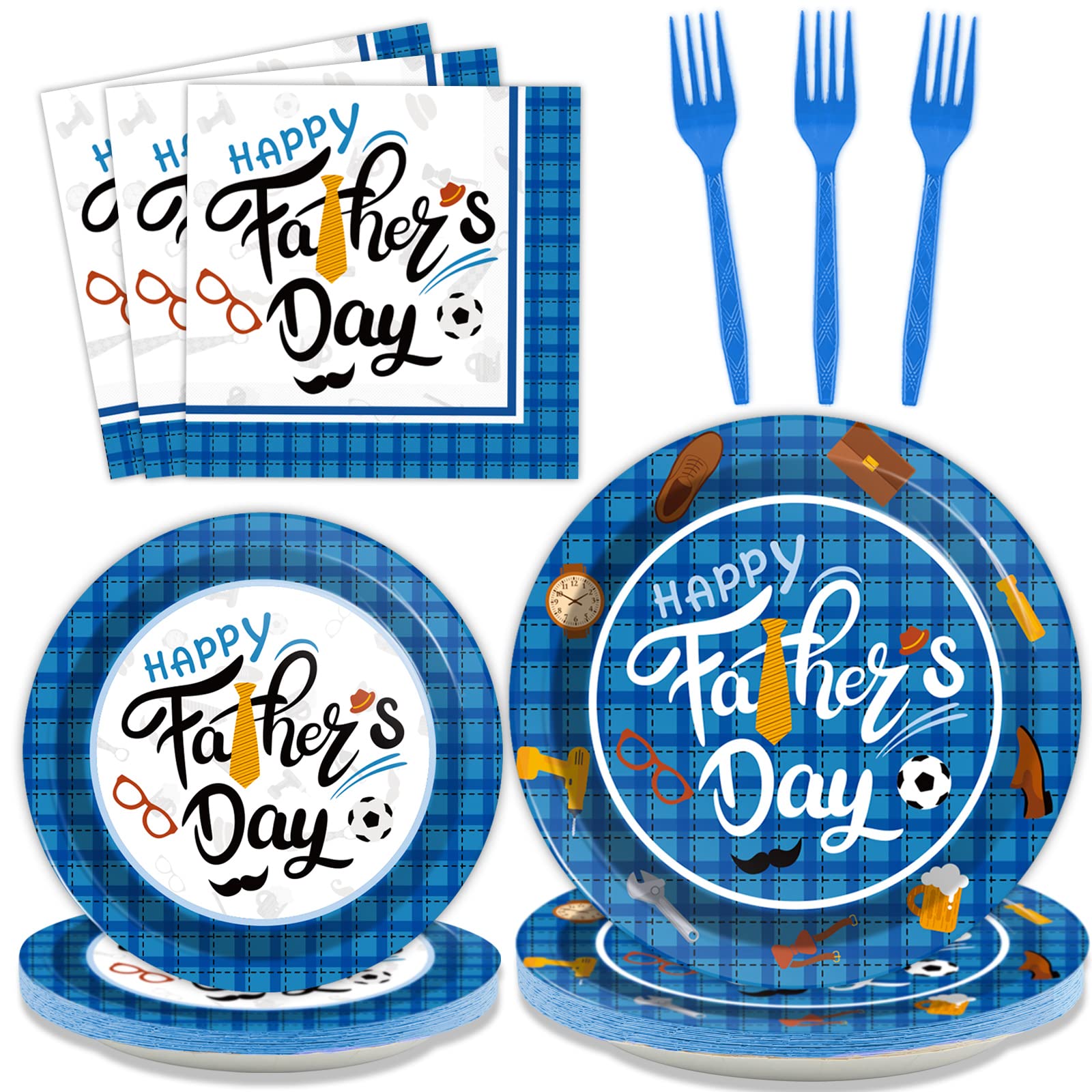 Wiooffen 96 Pieces Happy Father 'S Day Party Decorations Fathers Day Plates And Napkins Tableware Set Blue Fathers Day Celebrati