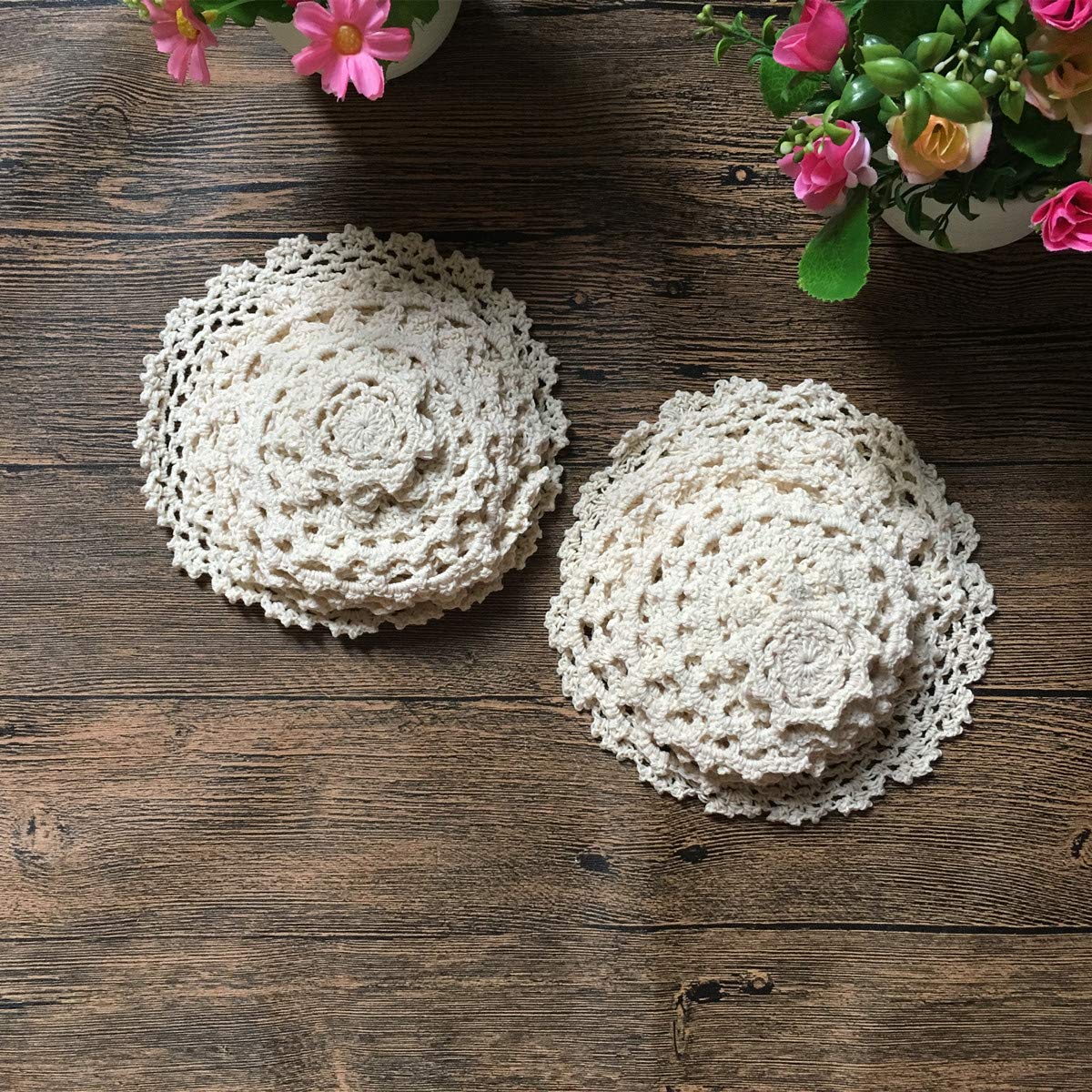 Mindplus Set Of 24 Hand Crochet Doilies Lace 2-7 Inch Round Cotton Beige Vintage (24Pcs Beige)