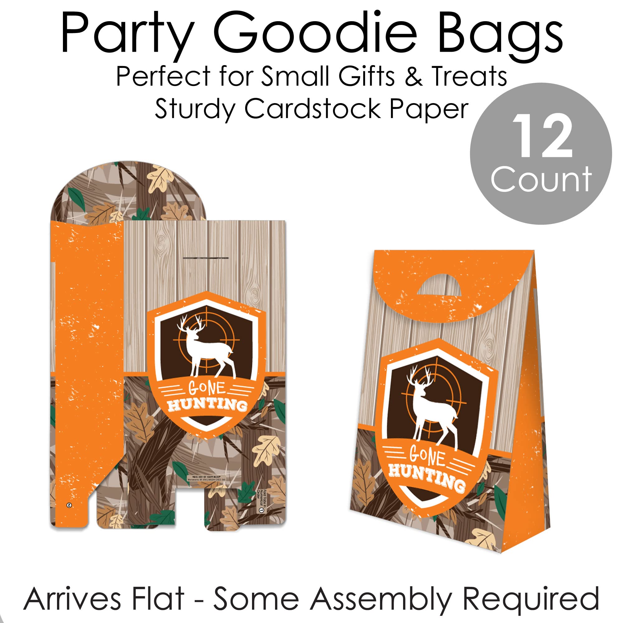 Big Dot Of Happiness Gone Hunting - Deer Hunting Camo Baby Shower Or Birthday Gift Favor Bag - Party Goodie Boxes - Set Of 12