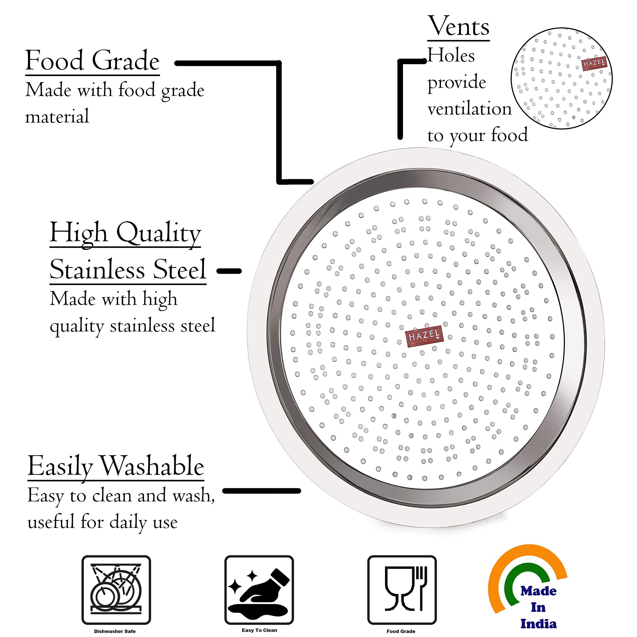 Hazel Stainless Steel Cover Lid With Holes | 18.5 Cm Each Steel Cover Lids For Utensils | Steel Cover Hole Chiba For Tope, Kadha
