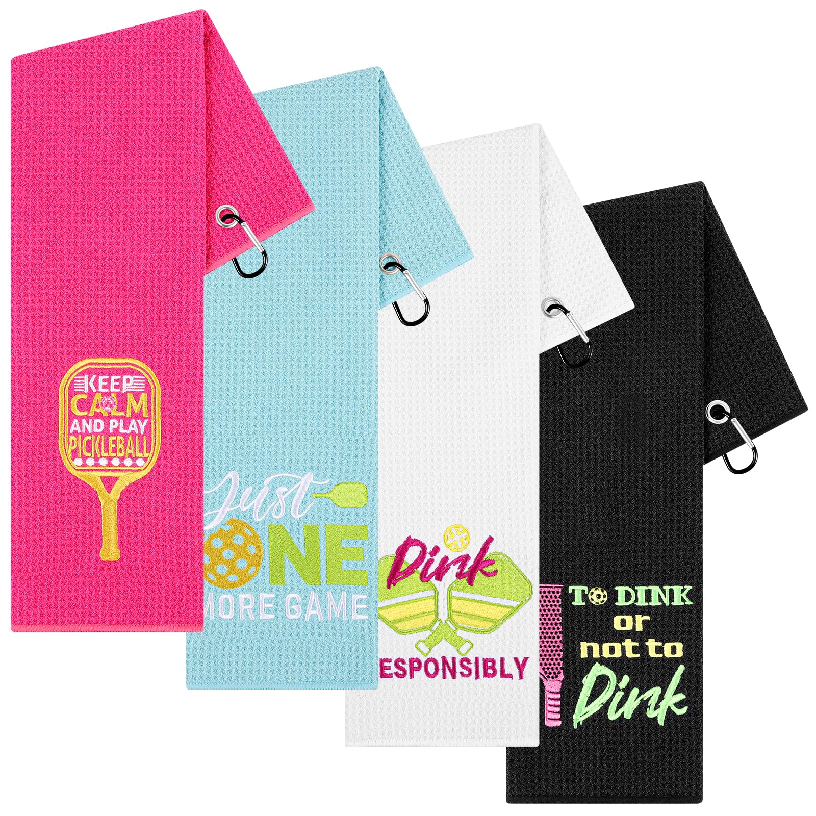 4 Pcs Funny Pickleball Towel Athletic Towels with Grommet Absorbent Embroidered Pickleball Gifts for Men Women Dinkball Towels T