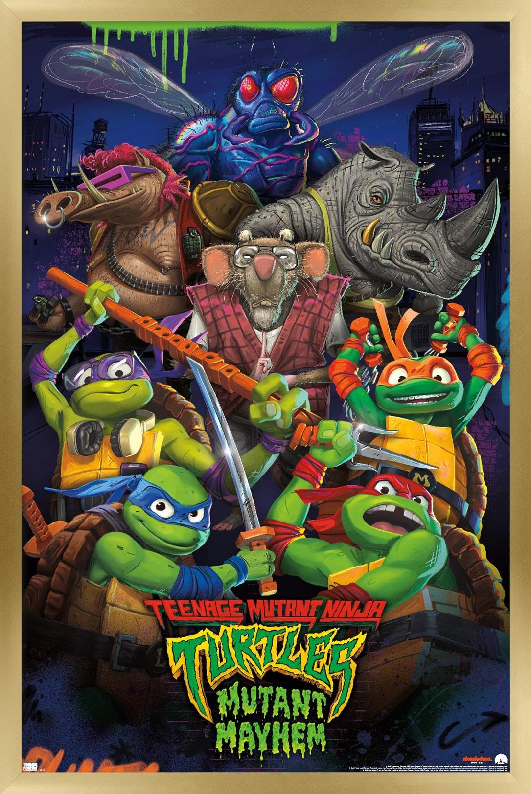 Trends International Teenage Mutant Ninja Turtles: Mutant Mayhem - Group Wall Poster, 14.72'' X 22.37'', Gold Framed Version