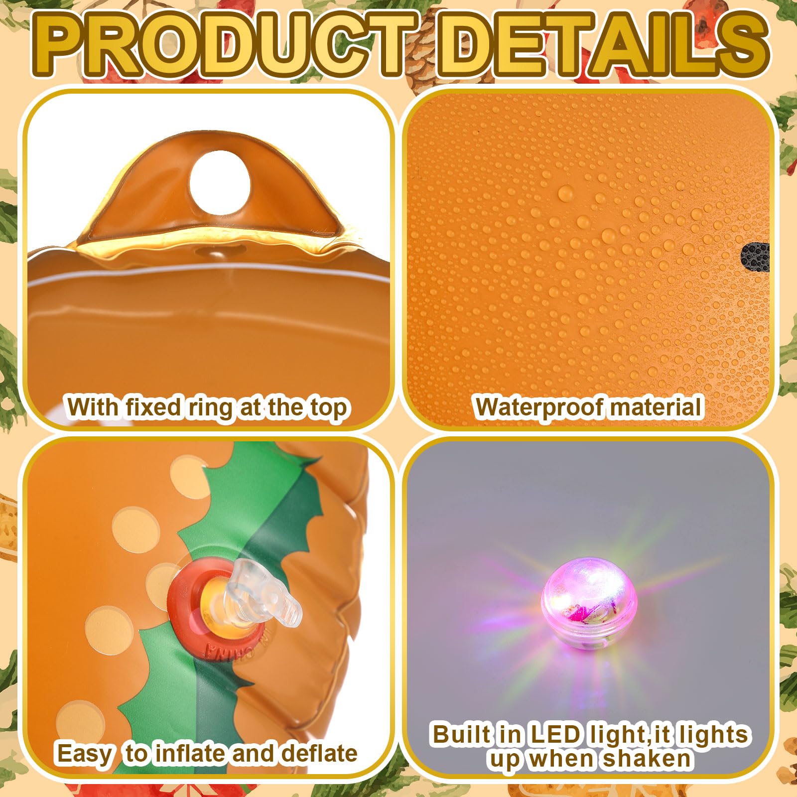 Jetec 12 Pcs Christmas Inflatable Balls 12 Inch Light Up Giant Gingerbread Man Inflatable Christmas Decorations PVC Blow Up Xmas