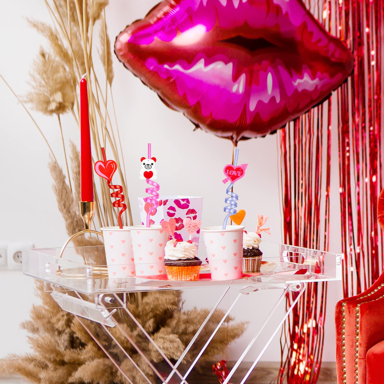 24 Pcs Valentines Drinking Straws Reusable Red Love Heart Straws Crazy Loop Straws Valentine School Party Decor Straws For Valen