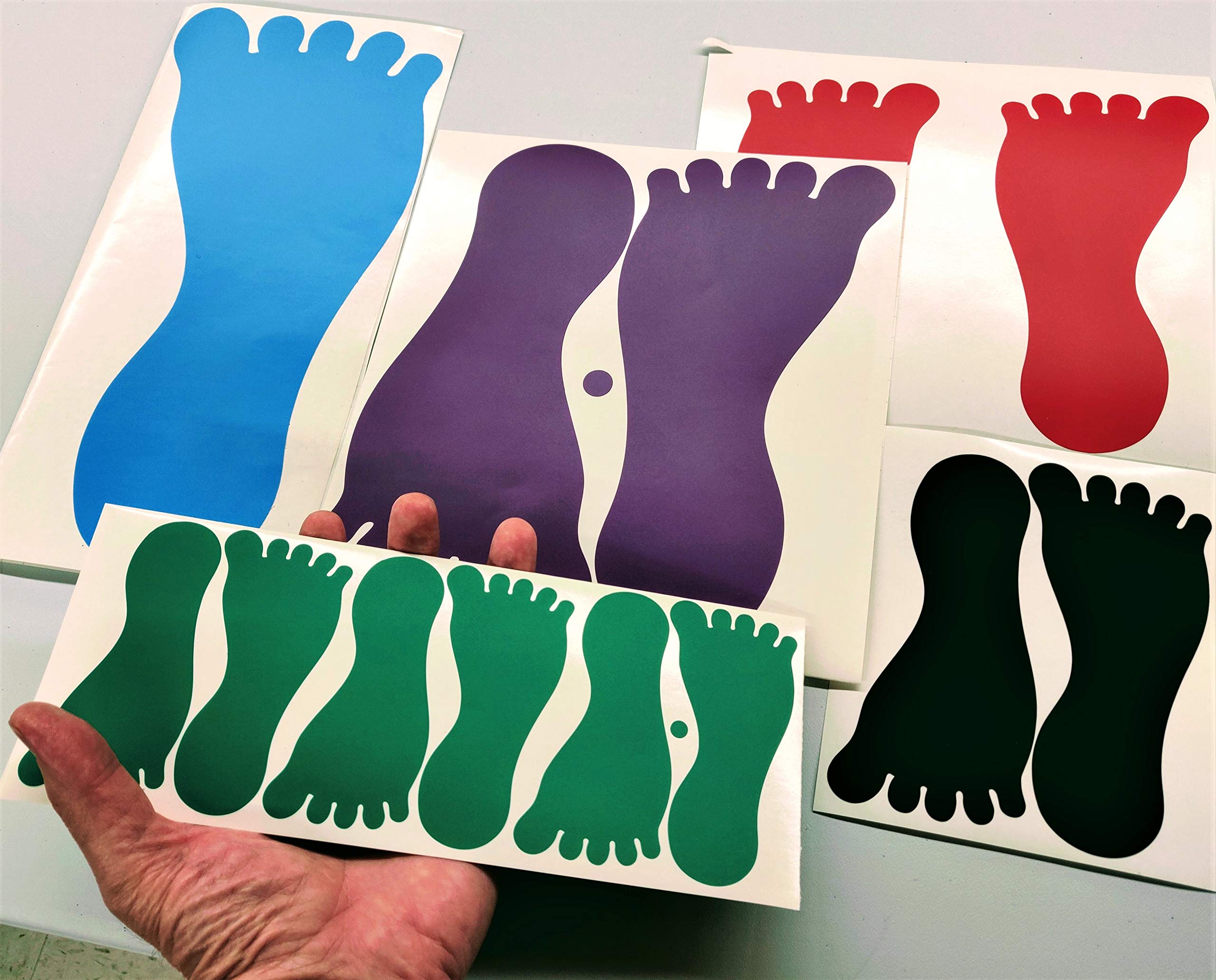 LiteMark 7 Inch Removable Orange Barefoot Footprint Stickers - Waterproof Gloss Finish Vinyl Decals Pack of 12 (6 Pairs)