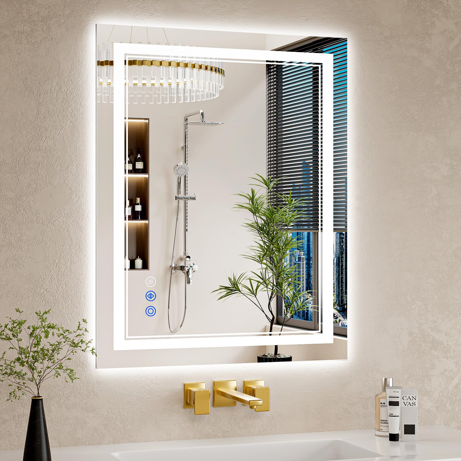 WISSMIELS 24x30 LED Bathroom Mirror with Lights, Anti-Fog, Backlit + Front Lit, Dimmable, Led Vanity Mirror for Wall, Lighted Ba