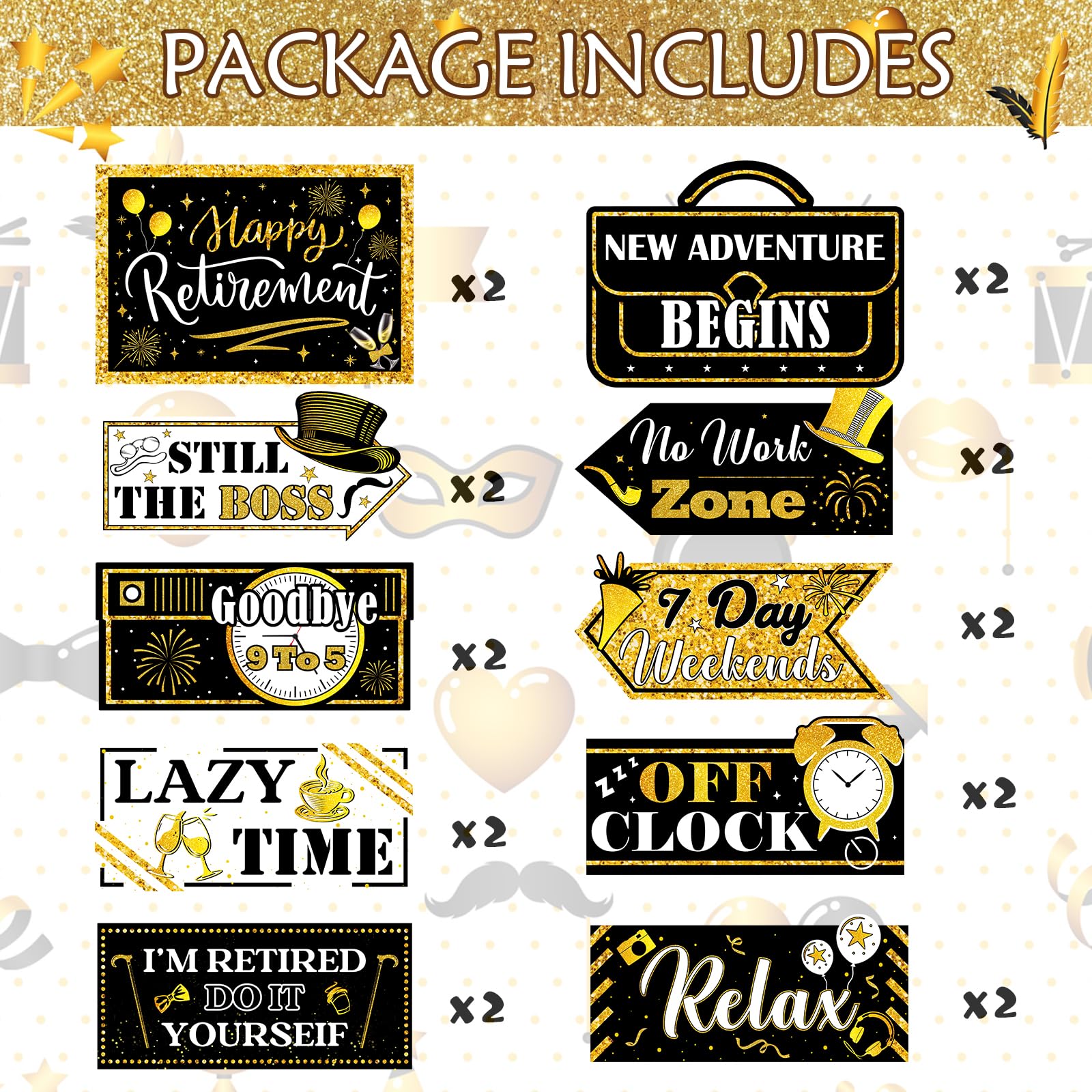 Hooqict Retirement Party Decorations 20 Pieces Happy Retirement Party Signs for Black and Gold Retirement Theme Party Decor Dire