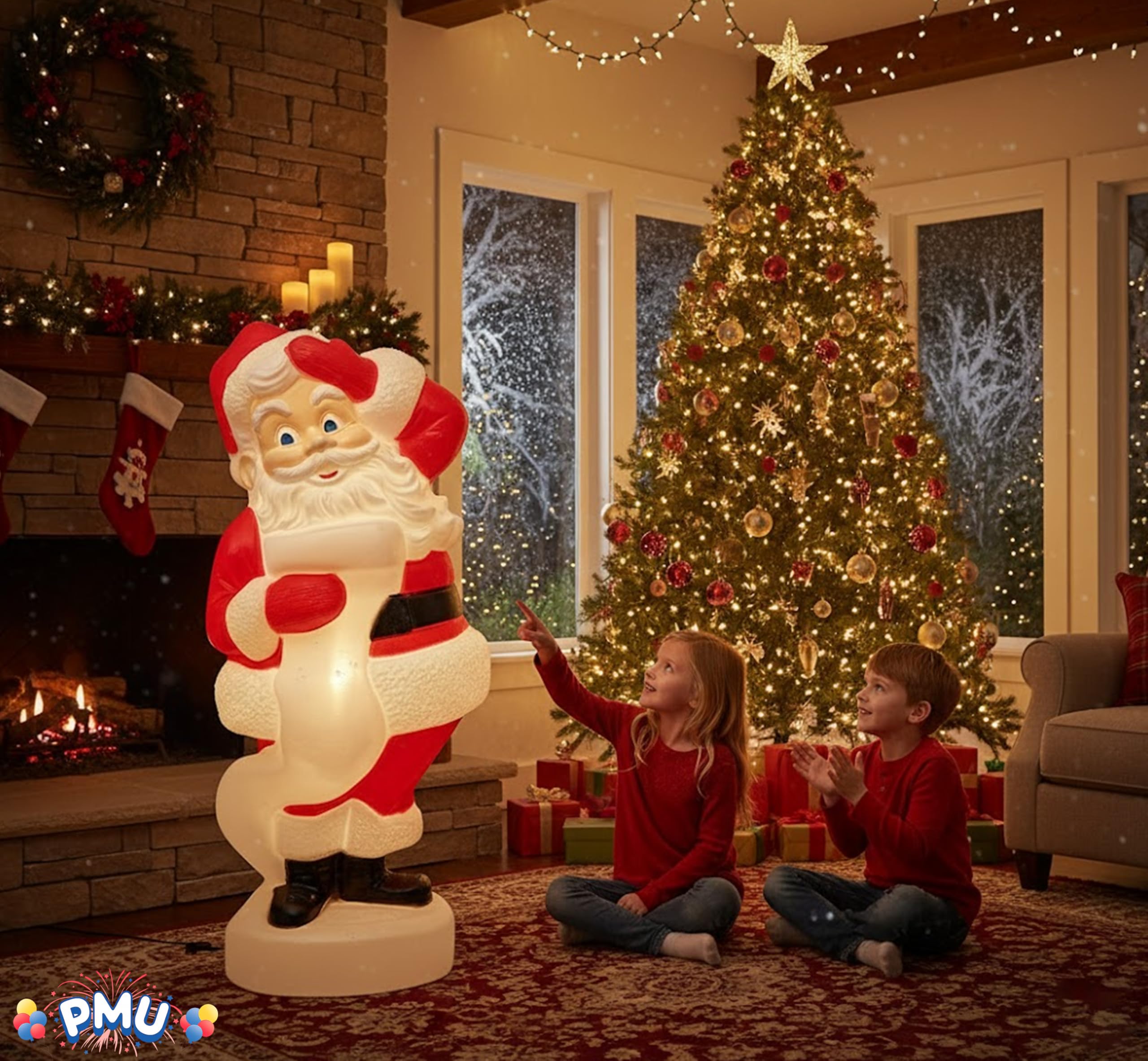 PMU Christmas Light-Up Santa Claus - Large Blow Mold Plastic Statue with 6  Cord and Light - Perfect for Home, Yard, Garden Indo