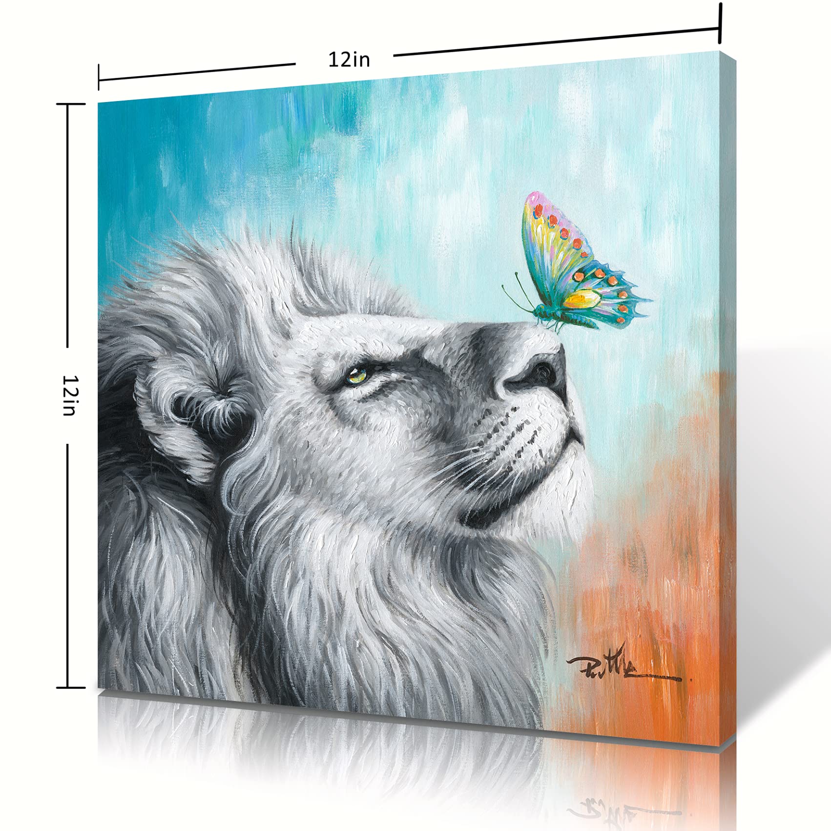 Ateliyishu Colorful Lion Wall Art Lion And Butterfly Canvas Wall Art Gray White Lion And Colorful Butterfly Pictures Wall Decor