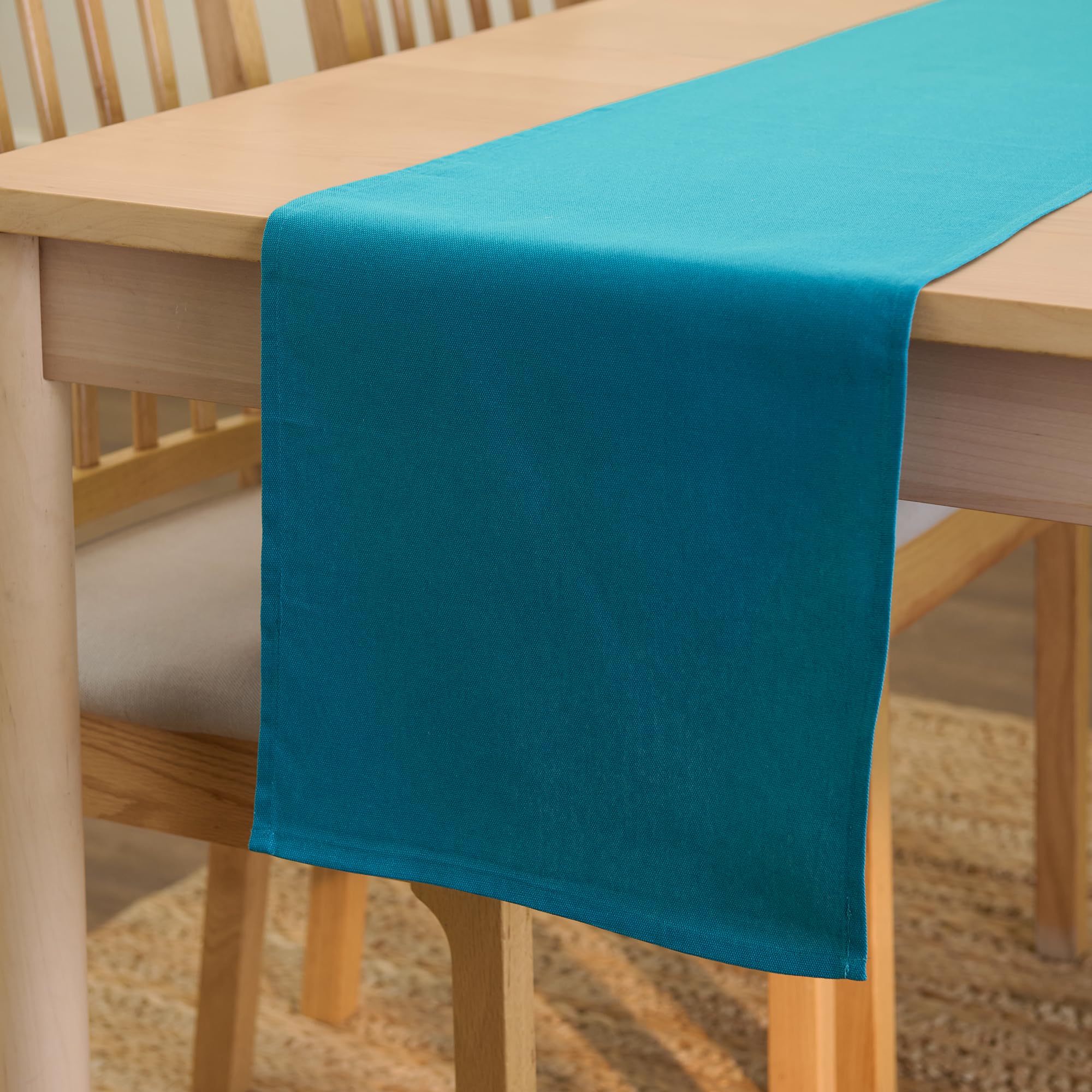 Encasa Homes Table Runner for 6 Seater Dining - Azul Blue - Large 13''x72''  100% Cotton Plain Dyed Solid Colours Decorative Cloth for Party  Banquet  Restaurant & Outdoors - Machine Washable