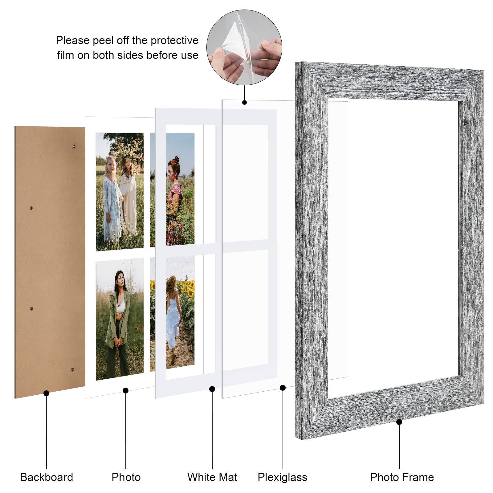 Gaevuian 9x13 Picture Frame Display 4 opening 4X6 Picture Frame Collage,Multi Photo Frame with Mat,Plexiglass,Wall or Tabletop D