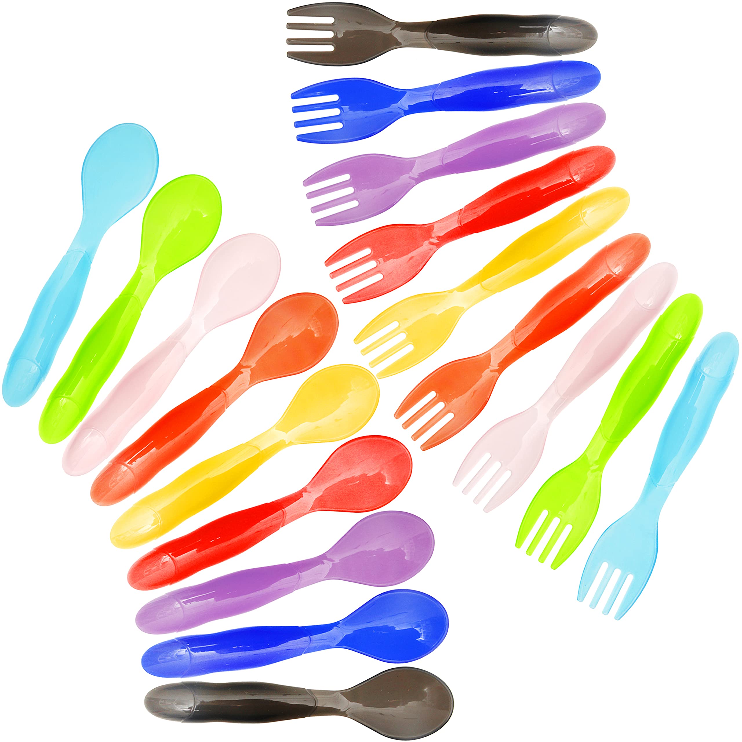 Youngever 18 Pcs Plastic Toddler Utensils, Plastic Kids Forks Kids Spoons, Large Size, Top Dishwasher Safe, Set of 9 in 9 Rainbo