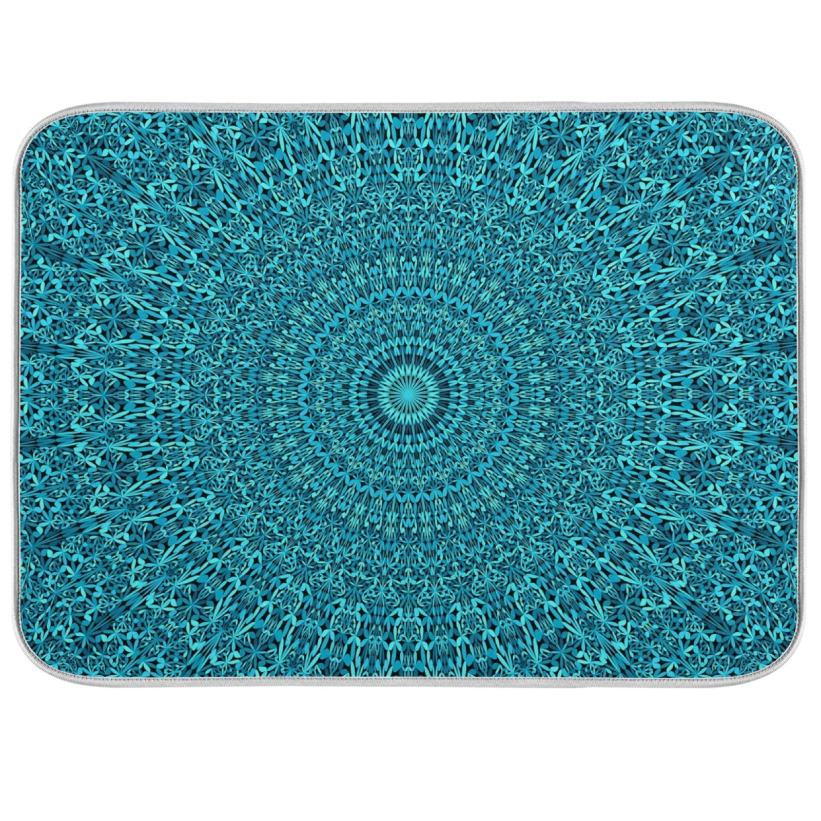 Super Absorbent Dish Drying Mat Microfiber Fast-Drying Dish Mat 16'' X 18'' Kitchen Dish Drying Pad Mandala Turquoise Teal Blue