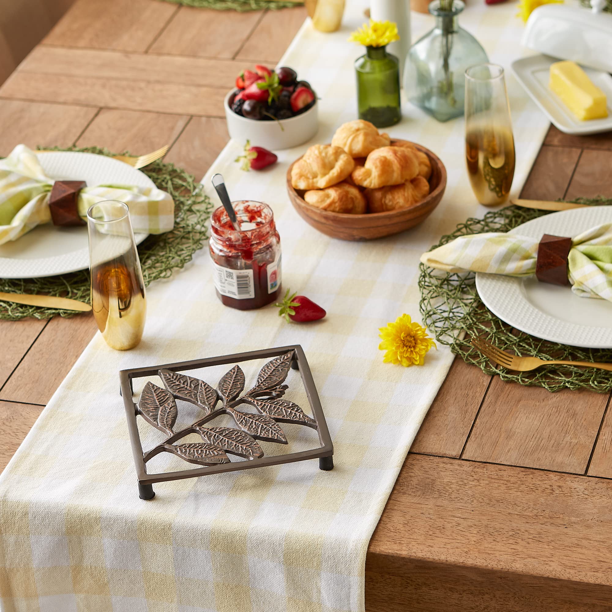 DII Heavyweight Fringed Check Tabletop Collection  Table Runner  14x72  Natural