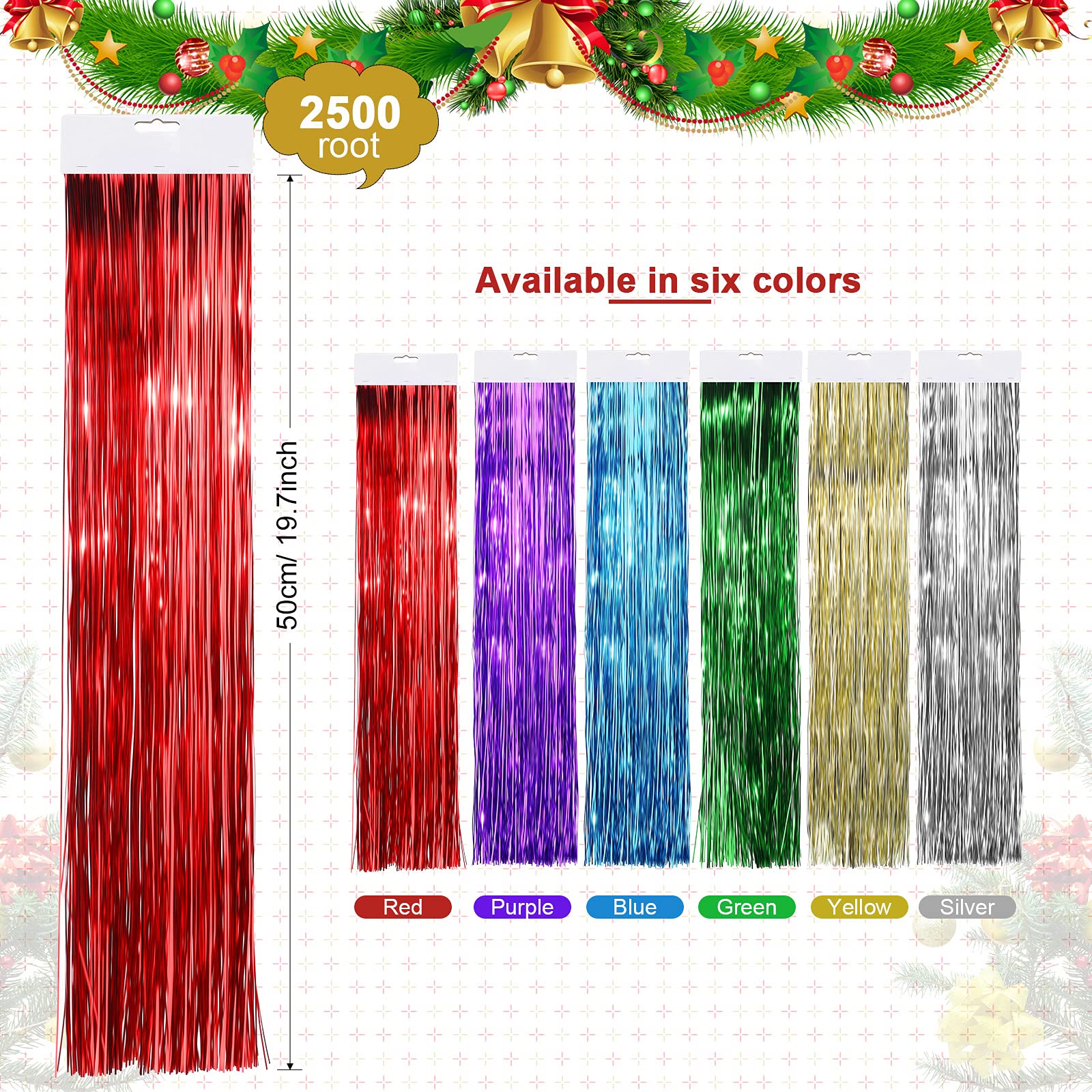 2500 Strands Christmas Tinsel Garland Decorations Tinsel Foil Fringe Icicles for Christmas Holiday Decor Birthday Home Graduatio