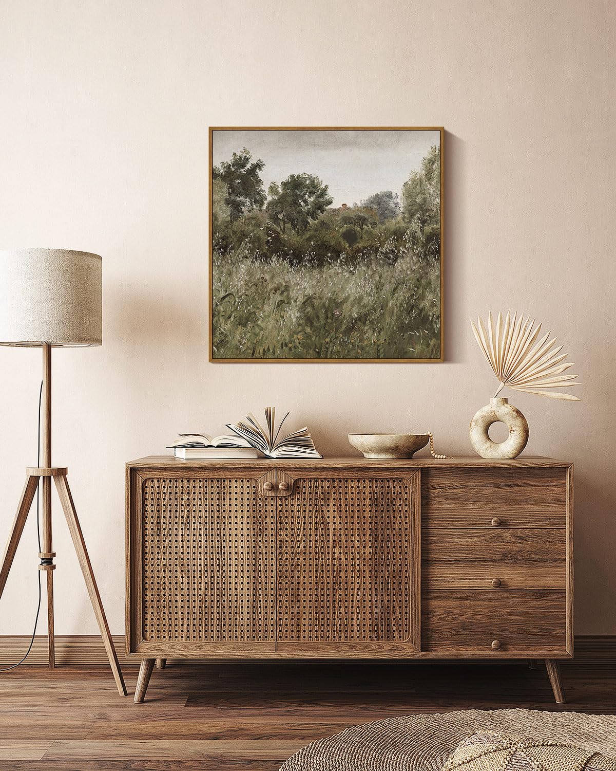 Insimsea Square Framed Canvas Wall Art, Large Decor Field Of Oats Grassland Paintings, Nature Scenery Wall Pictures For Bedroom