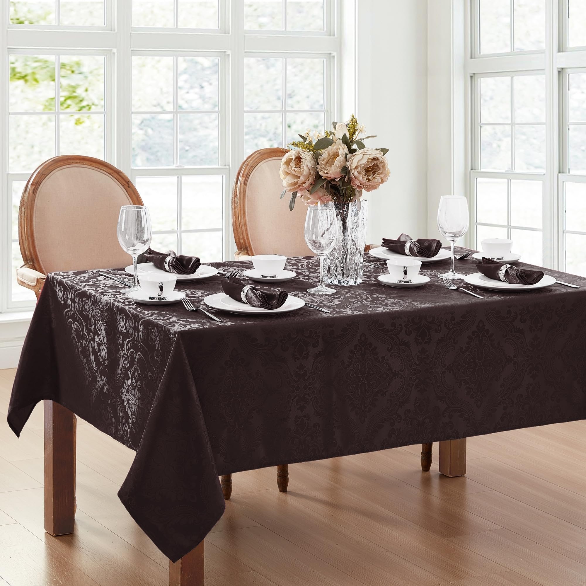 Elrene Home Fashions Caiden Elegance Damask Waterproof, Stain & Wrinkle Resistant Fabric Tablecloth, 60'' X 120'' Oblong/Rectang