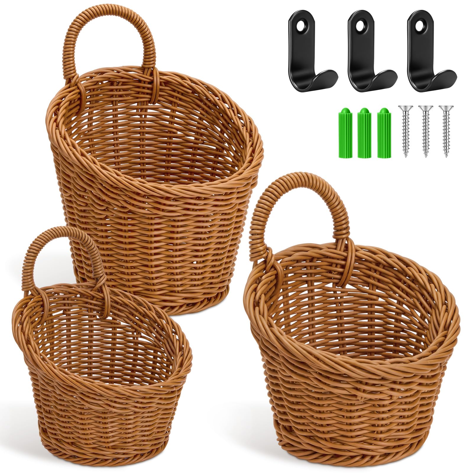 Yiyiring 3 Pack Wicker Hanging Basket with Hook, Handmade Woven Wall Basket