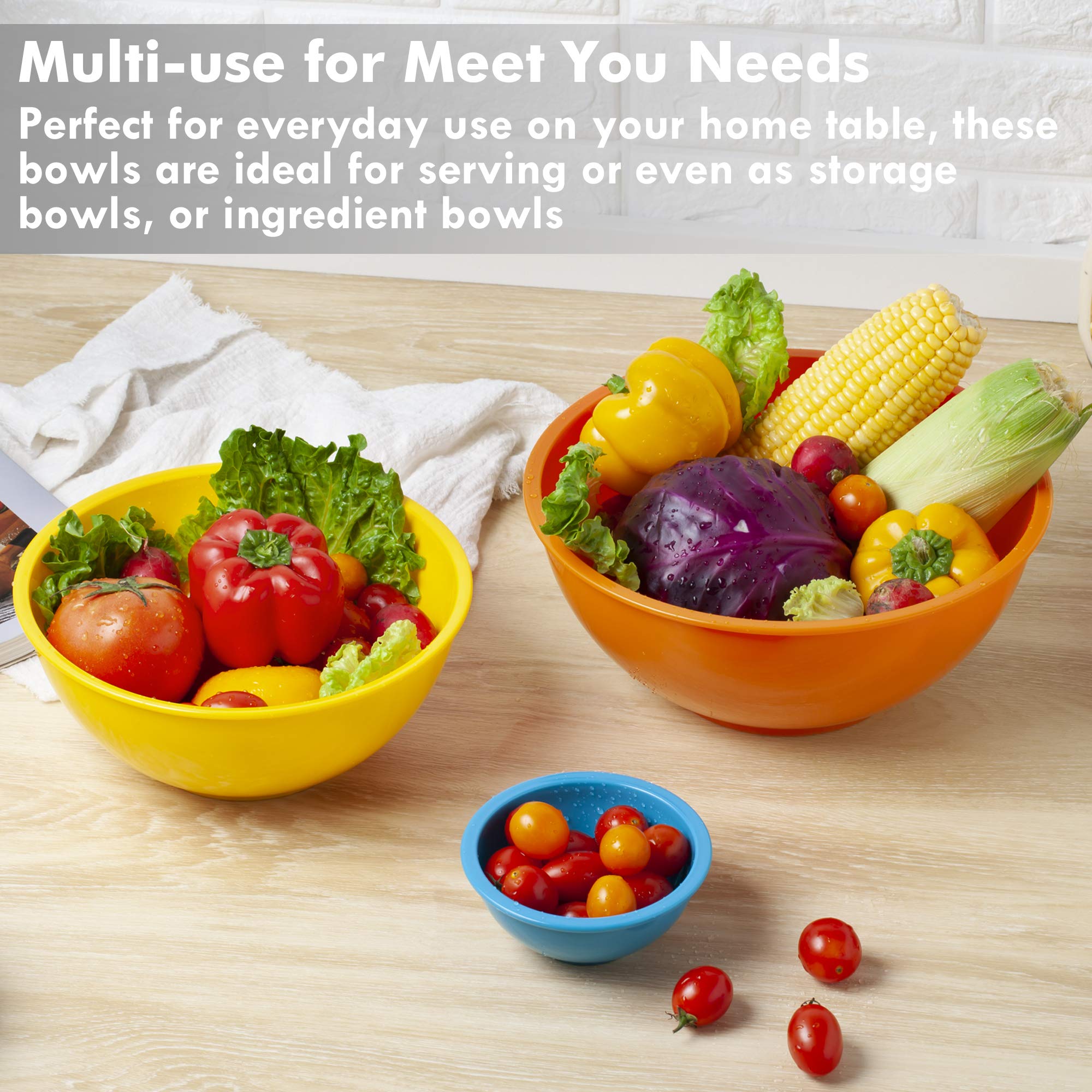 Yihong 6 Pcs Plastic Mixing Bowls Set, Colorful Serving Bowls For Kitchen, Ideal For Baking, Prepping, Cooking And Serving Food,