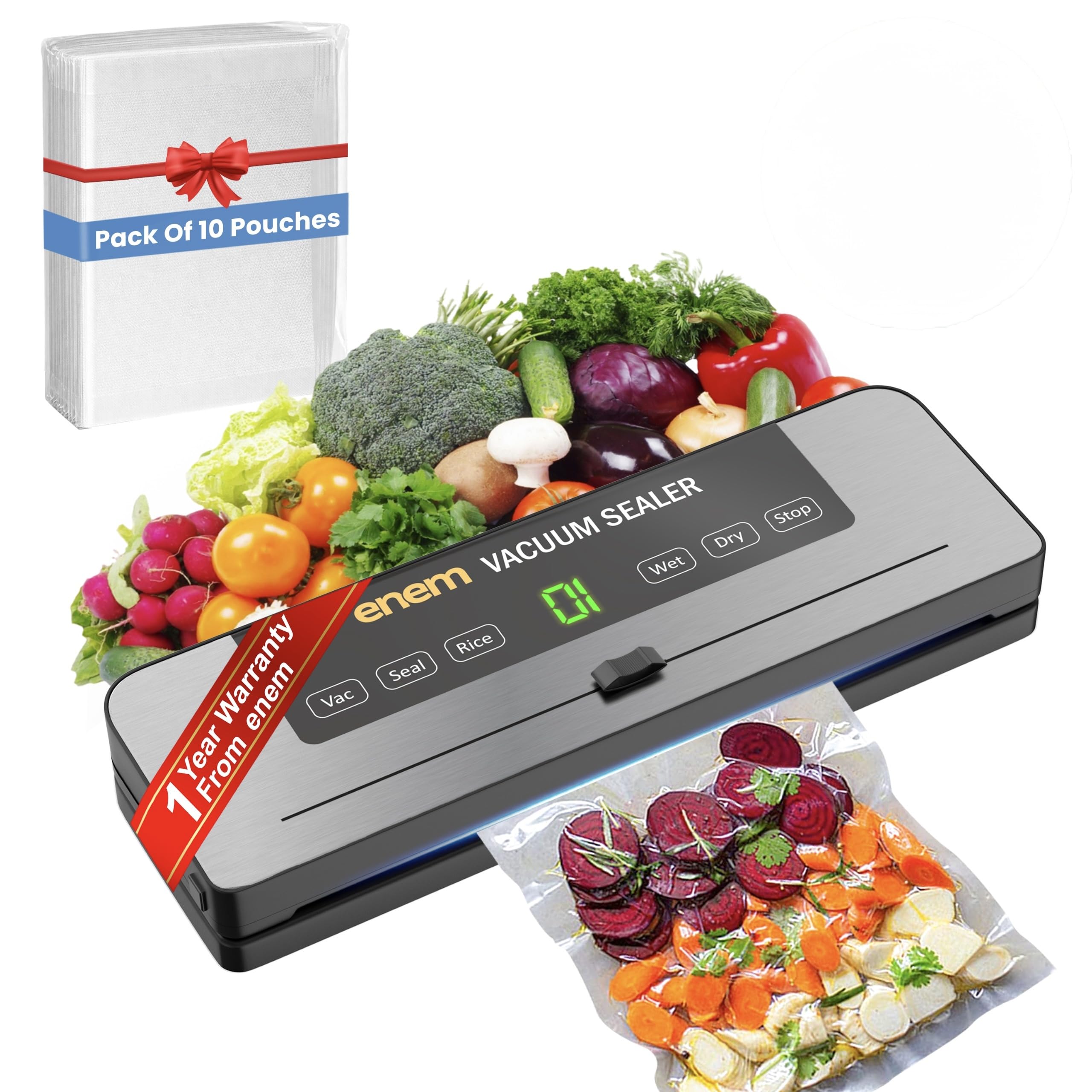 Enem Vacuum Sealer Machine For Packing, Sealing Machine For Food Packets, 60Kpa Automatic Packet Sealer Machine, With 1 Year War