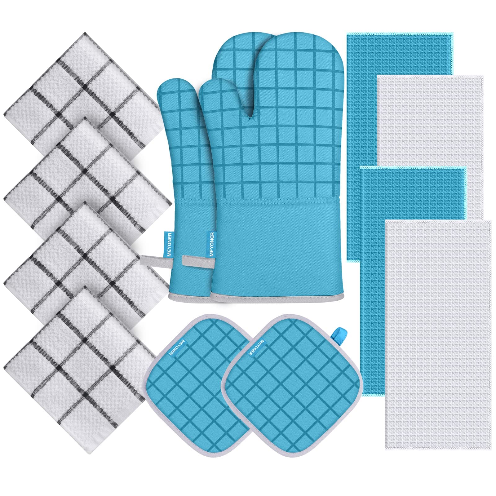 Oven Mitts And Pot Holders Set With Kitchen Towels And Dishcloths, 500 Degree Heat Resistant Oven Gloves And Hot Pads, Premium S