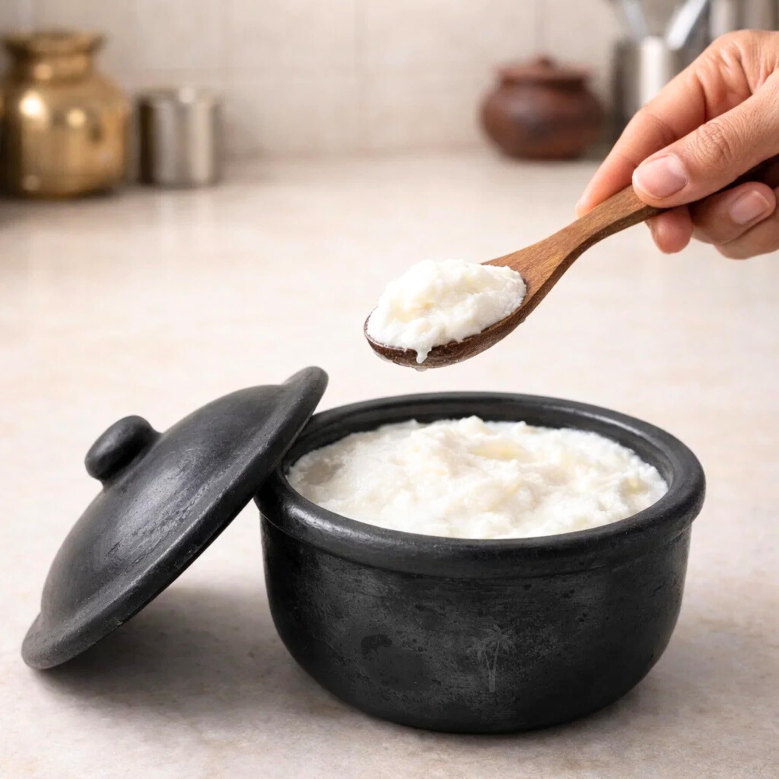 Cooker And Mixer Clay Pot With Lid | For Curd, Salt, Pickle Etc. | Black| 250 Ml Capacity | A Twin Palmyra Product