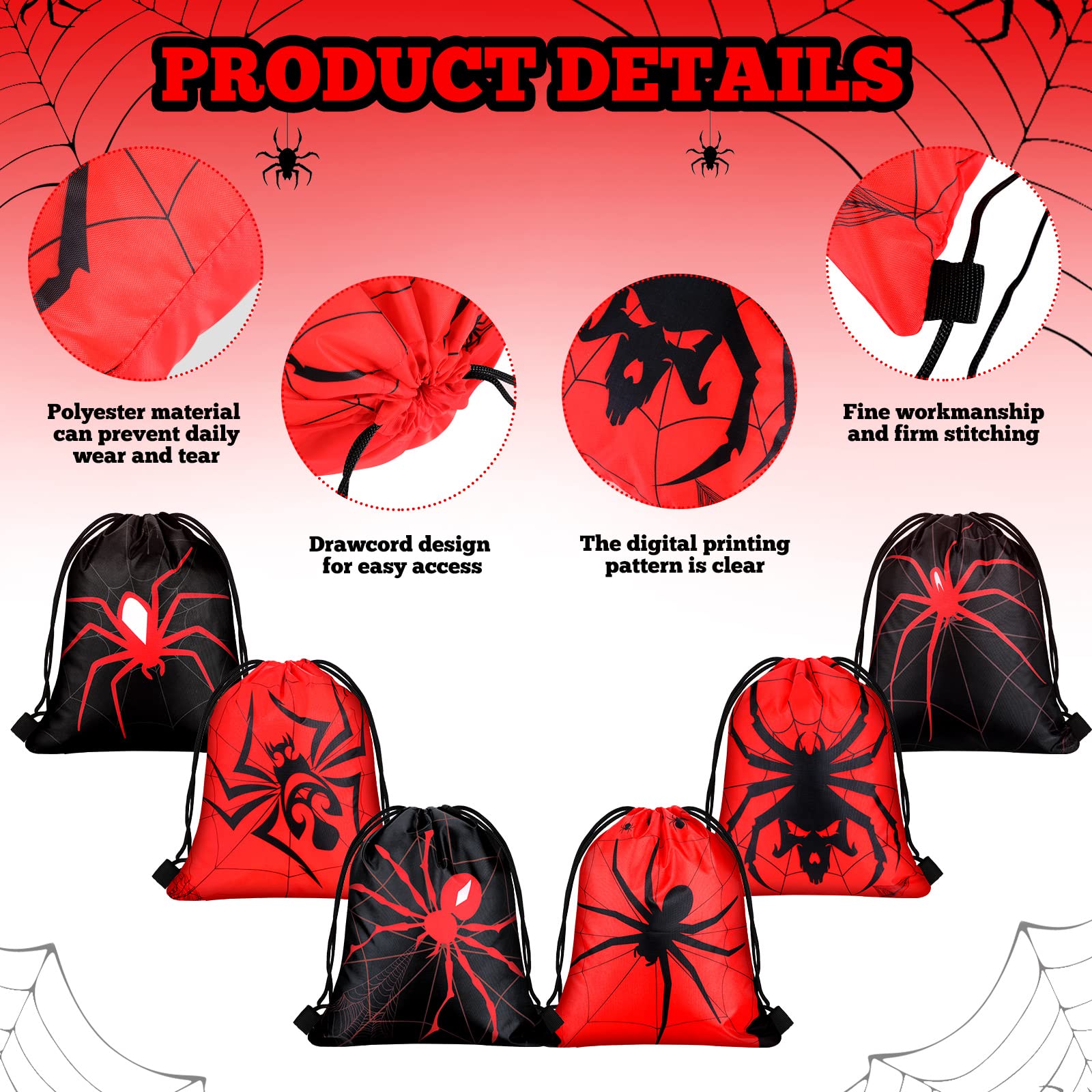 Lothee 15 Pcs Spider Web Drawstring Bags Birthday Party Decoration Spider Goodie Bag Kid Backpack For Birthday Party Supplies (N