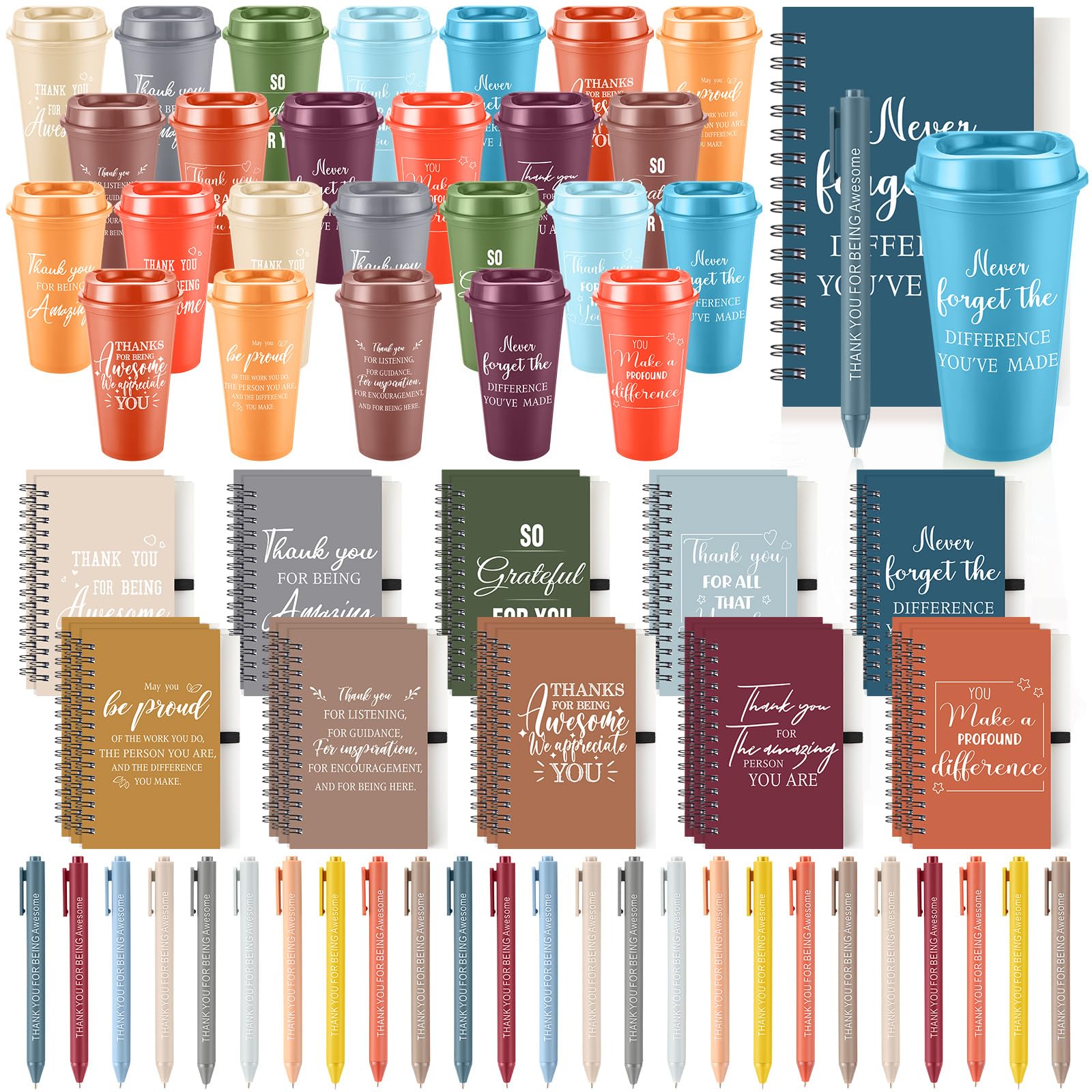 LemonRoad 75 Pcs Employee Appreciation Gifts Bulk,Administrative Professional Day Gifts Set with 16 oz Tumbler Cups,Notebooks & 