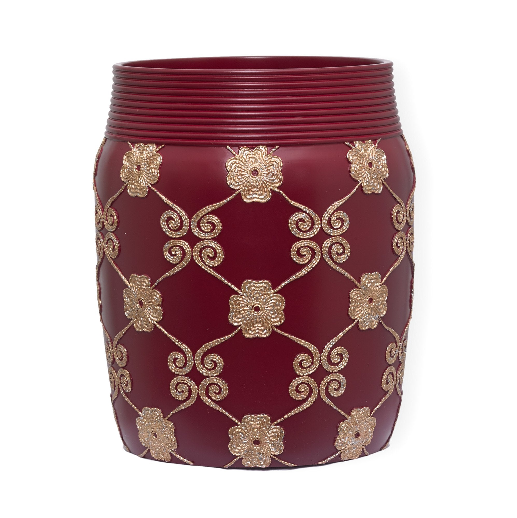Popular Bath Vlegant Rosa Collection Resin Trash Can, Burgundy/Gold, 2.1 Gallons