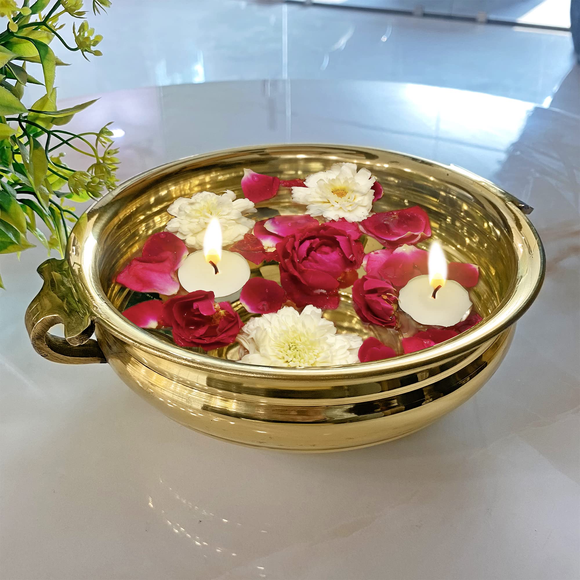 Craftsman SATVIK 12.25 Inch (10 Inner Dia) Pure Plain Brass Urli Bowl for Floating Candles & Flowers | Decorative Indian Urli fo